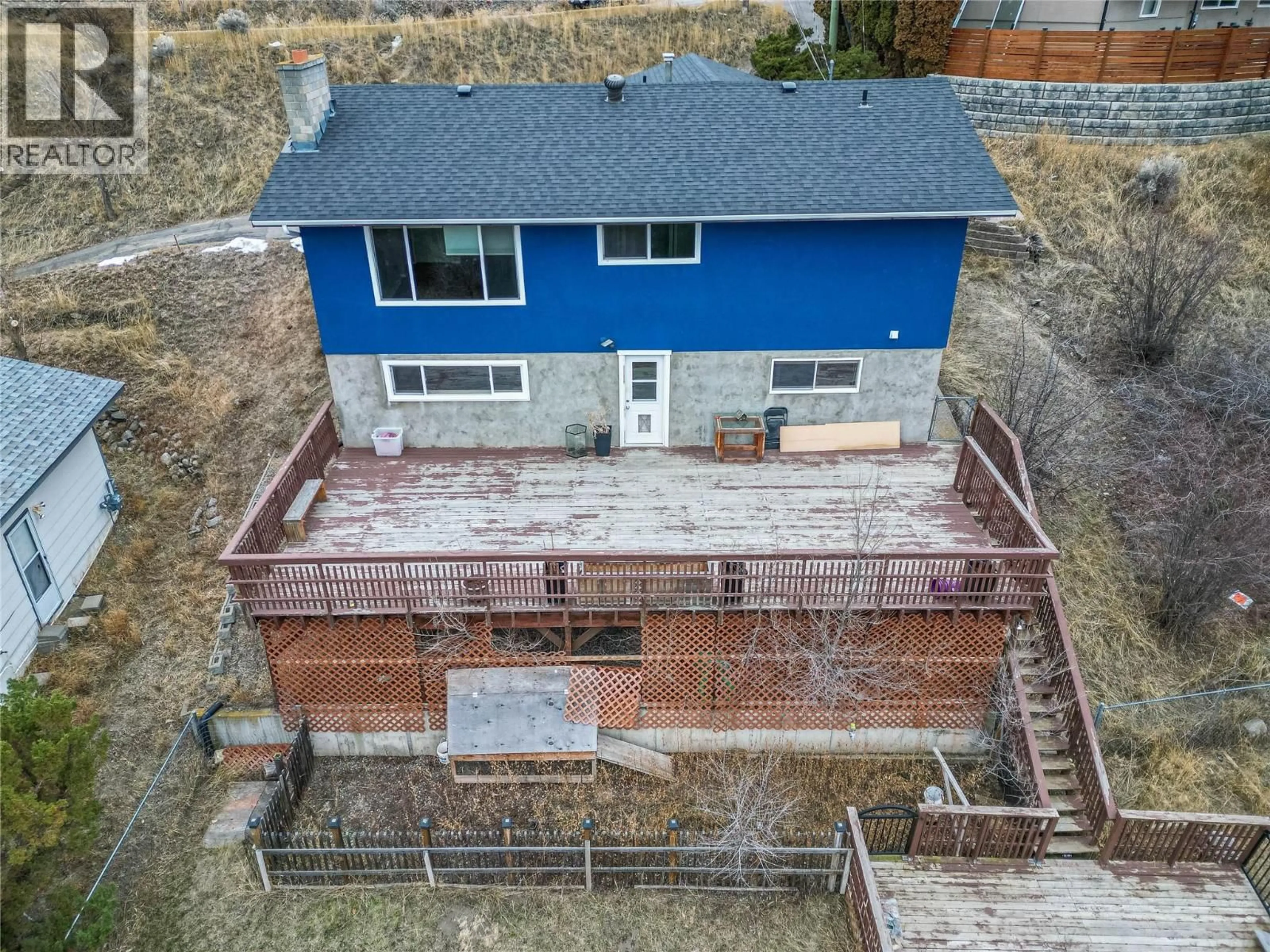 A pic from outside/outdoor area/front of a property/back of a property/a pic from drone, building for 1253 HIGHRIDGE DRIVE, Kamloops British Columbia V2C5G5
