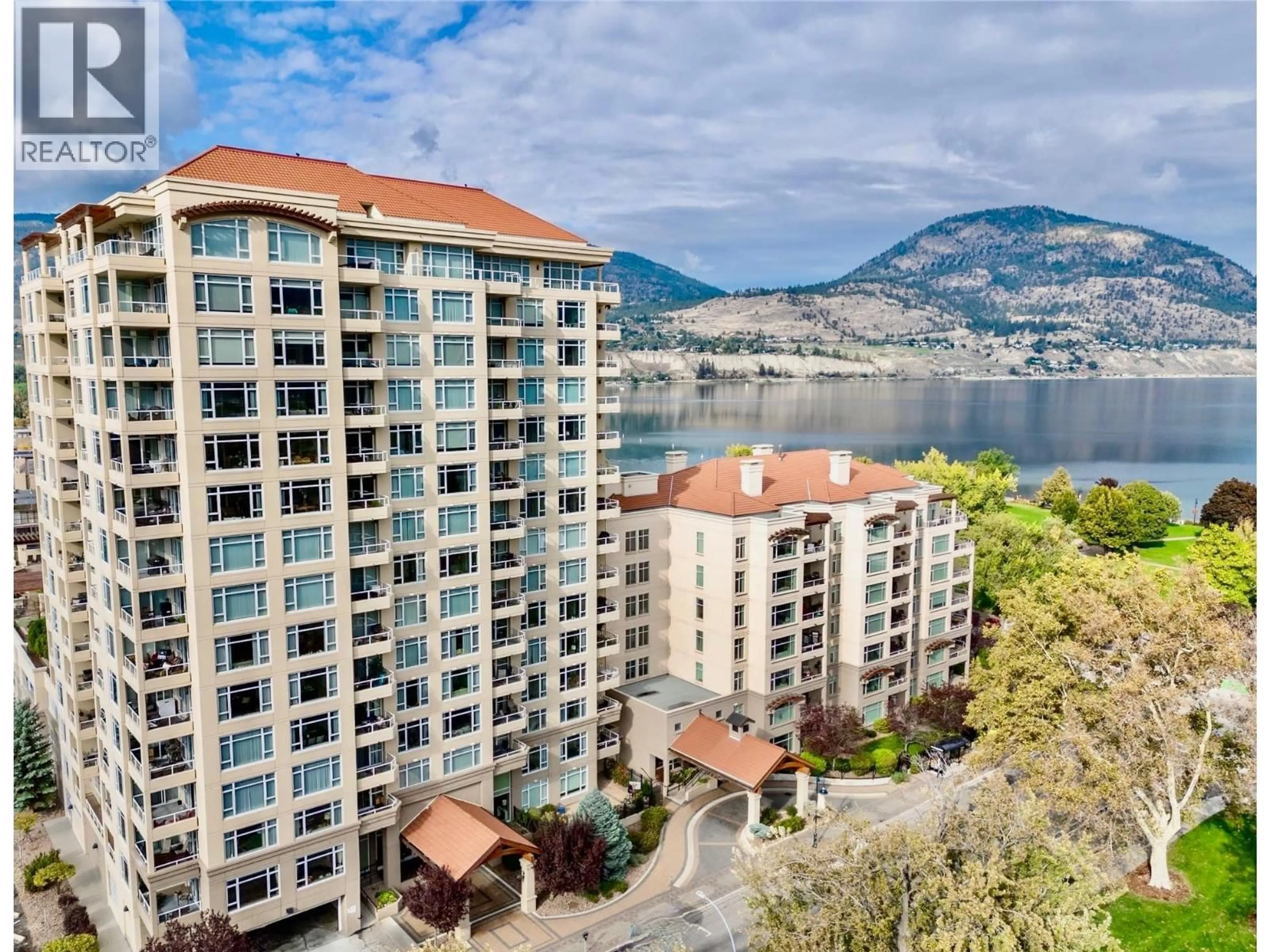 A pic from outside/outdoor area/front of a property/back of a property/a pic from drone, water/lake/river/ocean view for 508 - 75 MARTIN STREET, Penticton British Columbia V2A9C8