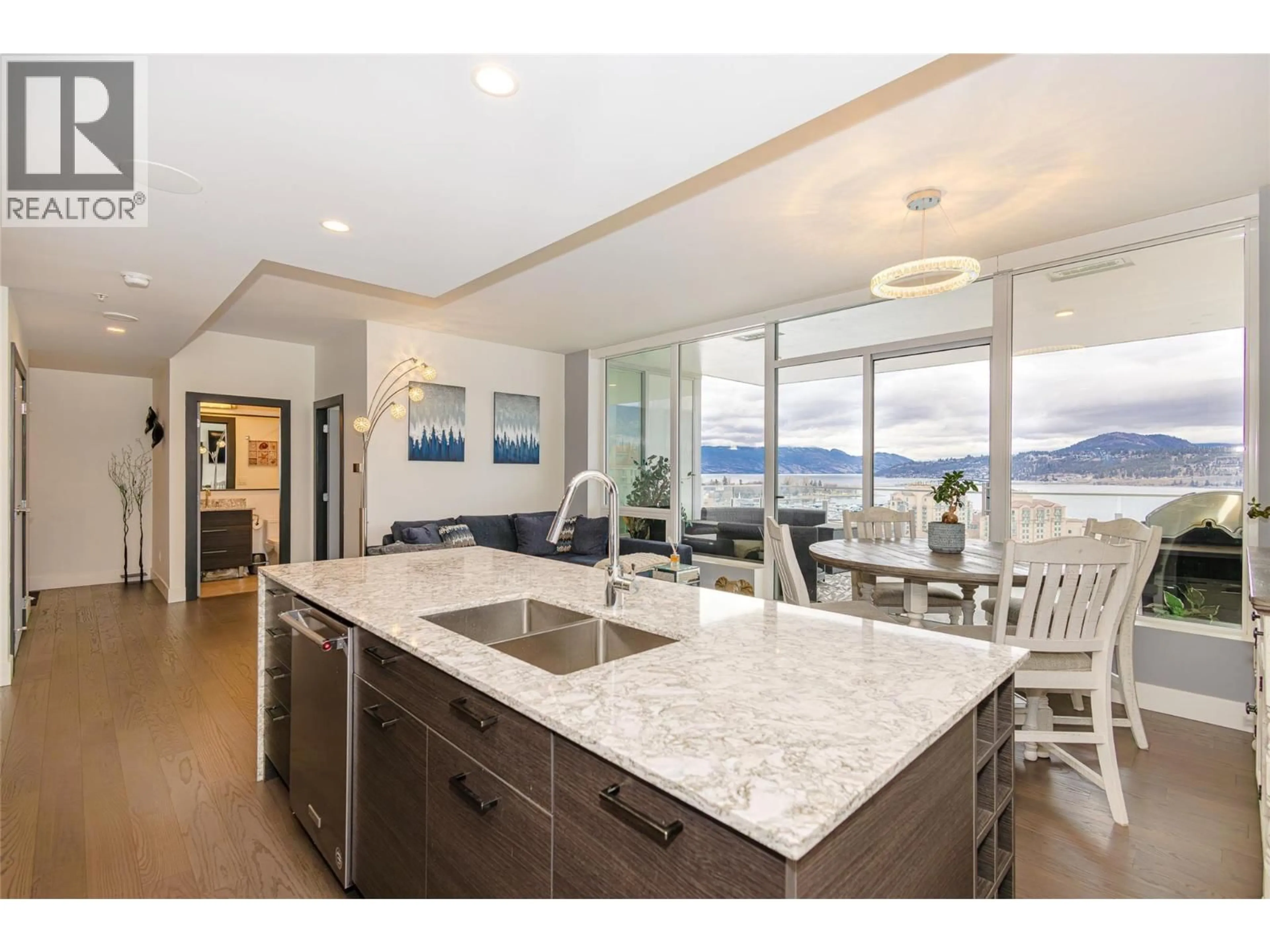 Open concept kitchen, ceramic/tile floor for 1404 - 1191 SUNSET DRIVE, Kelowna British Columbia V1Y0J4