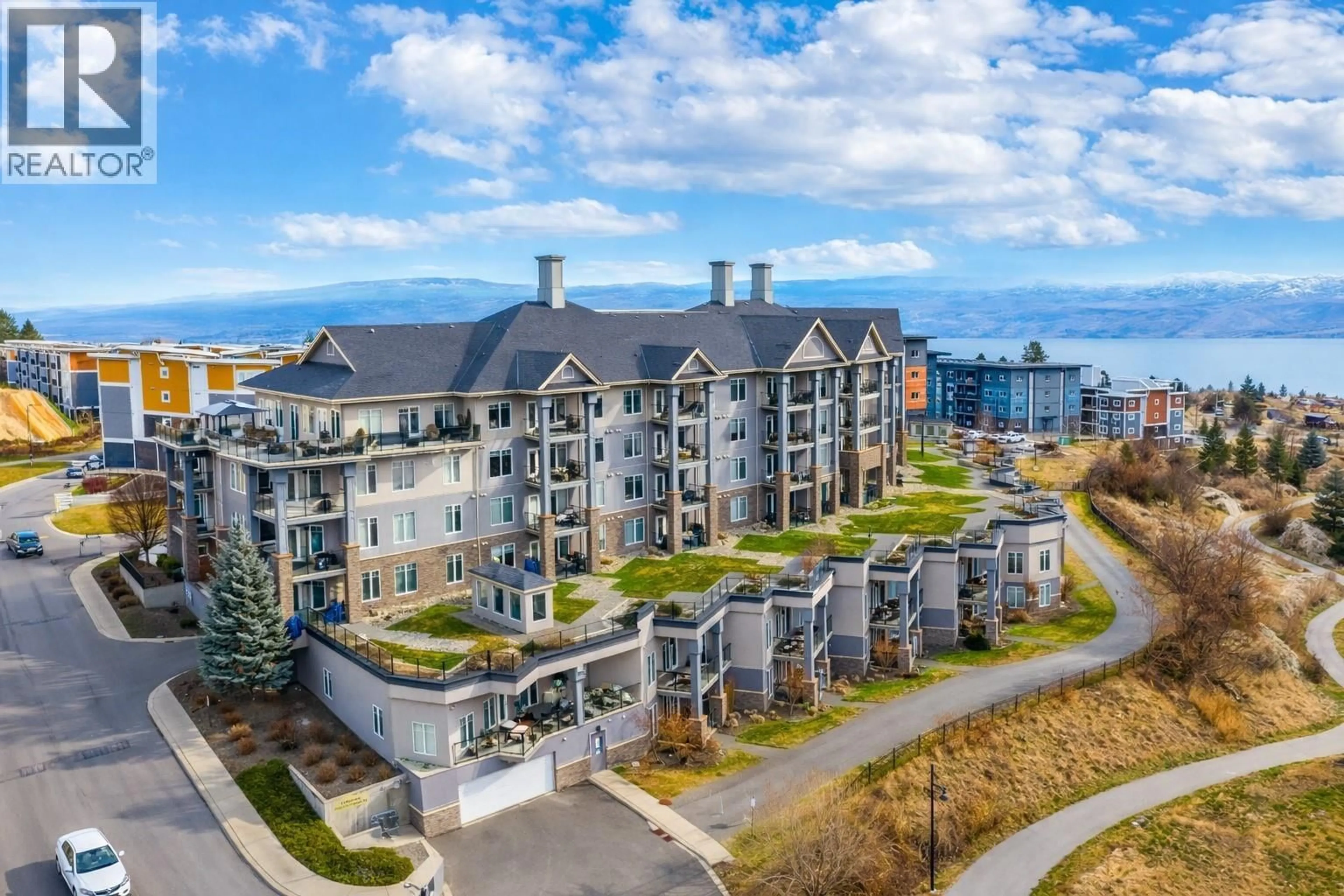 A pic from outside/outdoor area/front of a property/back of a property/a pic from drone, water/lake/river/ocean view for 404 - 3645 CARRINGTON ROAD, West Kelowna British Columbia V4T3G9