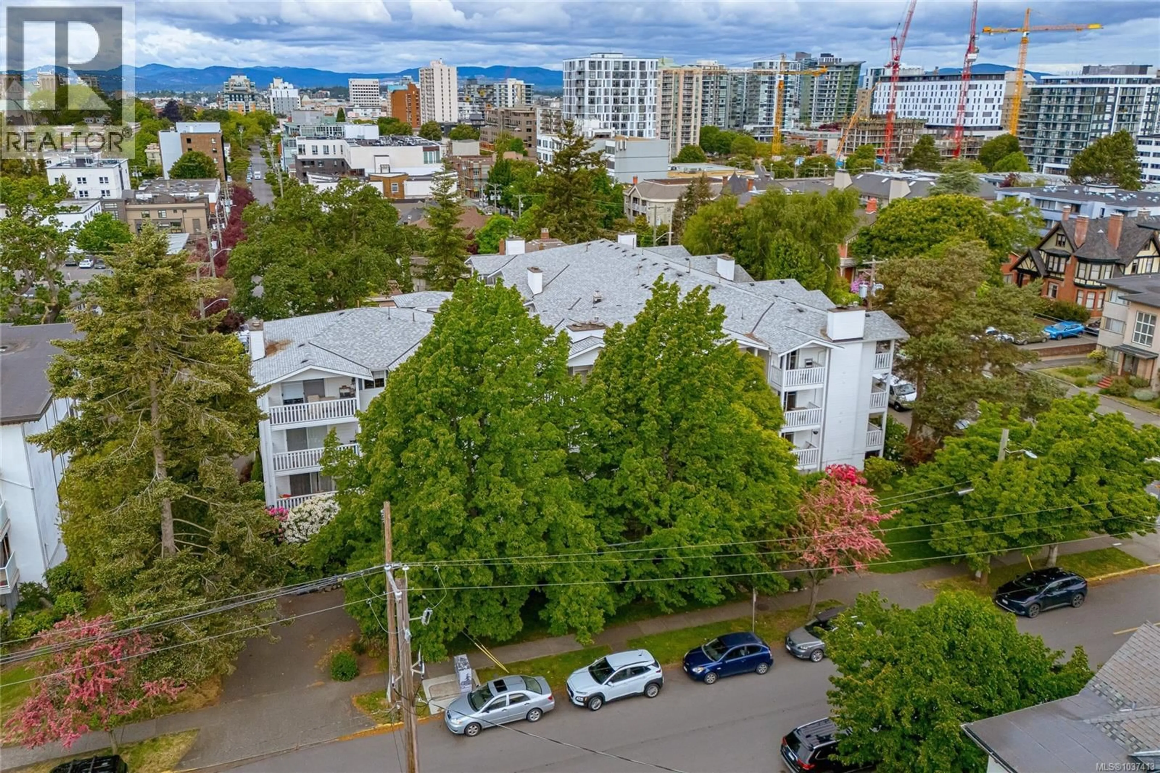 A pic from outside/outdoor area/front of a property/back of a property/a pic from drone, city buildings view from balcony for 401 - 1060 LINDEN AVENUE, Victoria British Columbia V8V4H2
