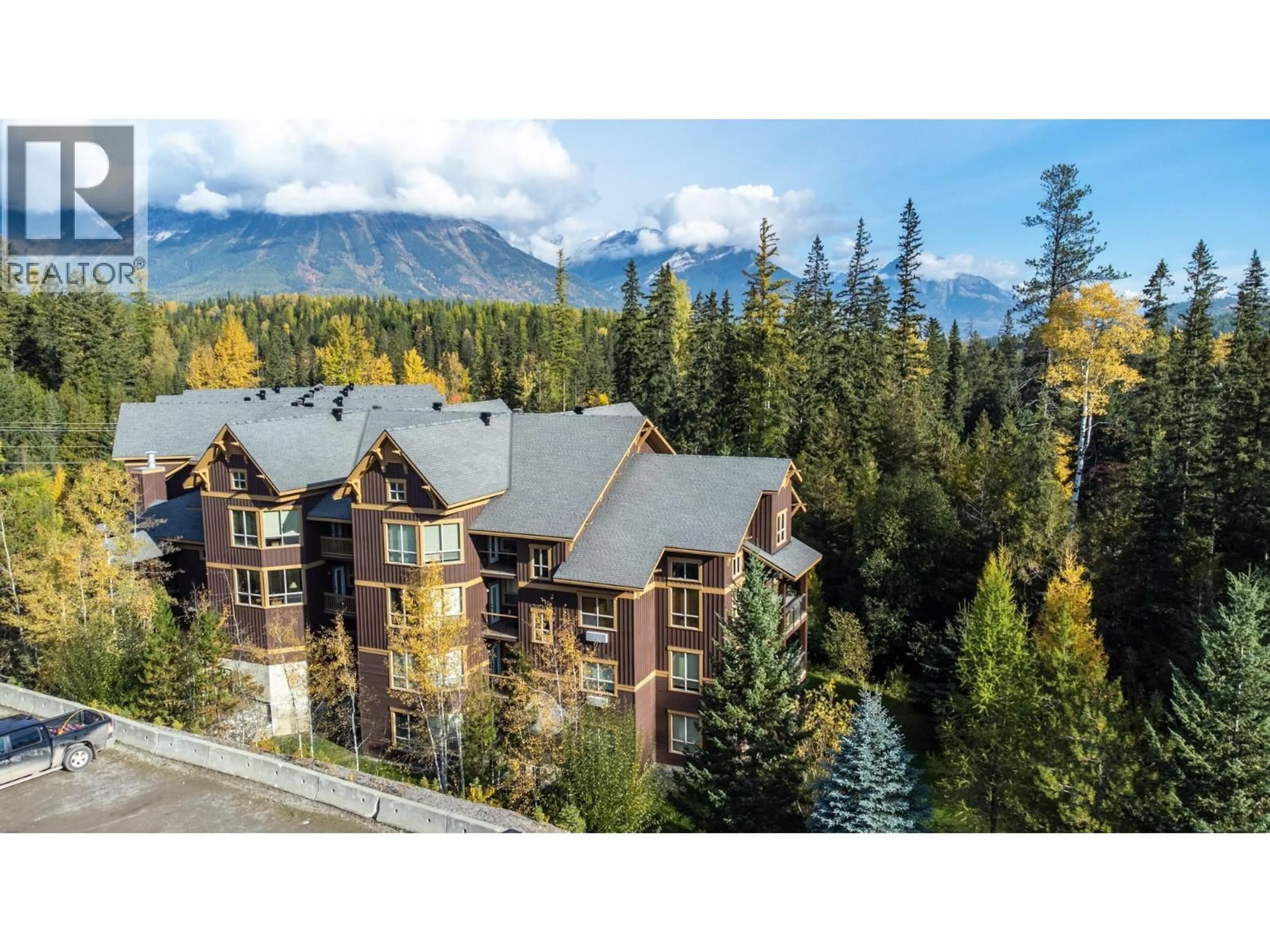 A pic from outside/outdoor area/front of a property/back of a property/a pic from drone, mountain view for 631C - 4559 TIMBERLINE CRESCENT, Fernie British Columbia V0B1M6