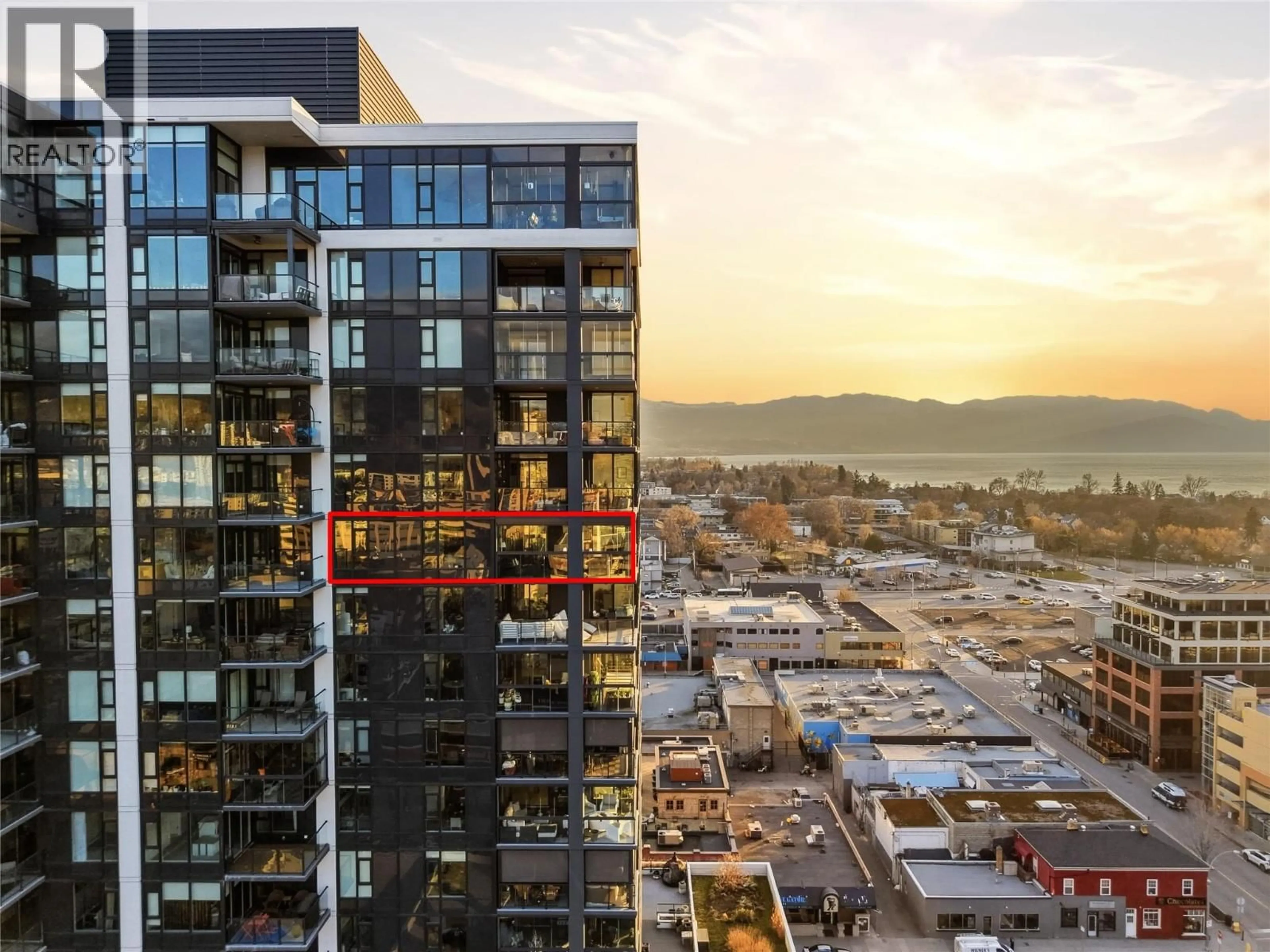 A pic from outside/outdoor area/front of a property/back of a property/a pic from drone, city buildings view from balcony for 1609 - 1588 ELLIS STREET, Kelowna British Columbia V1Y0H1