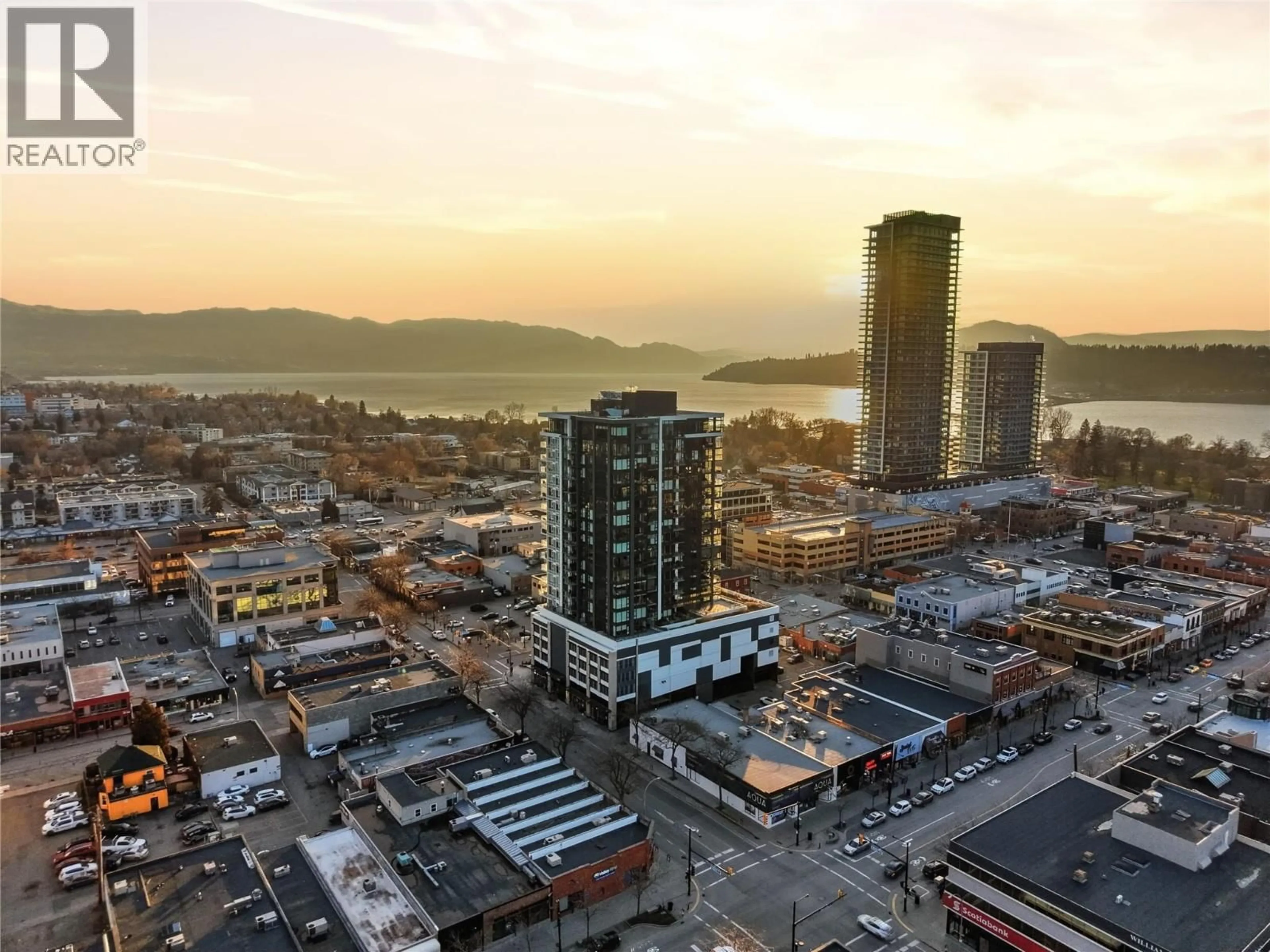 A pic from outside/outdoor area/front of a property/back of a property/a pic from drone, city buildings view from balcony for 1609 - 1588 ELLIS STREET, Kelowna British Columbia V1Y0H1