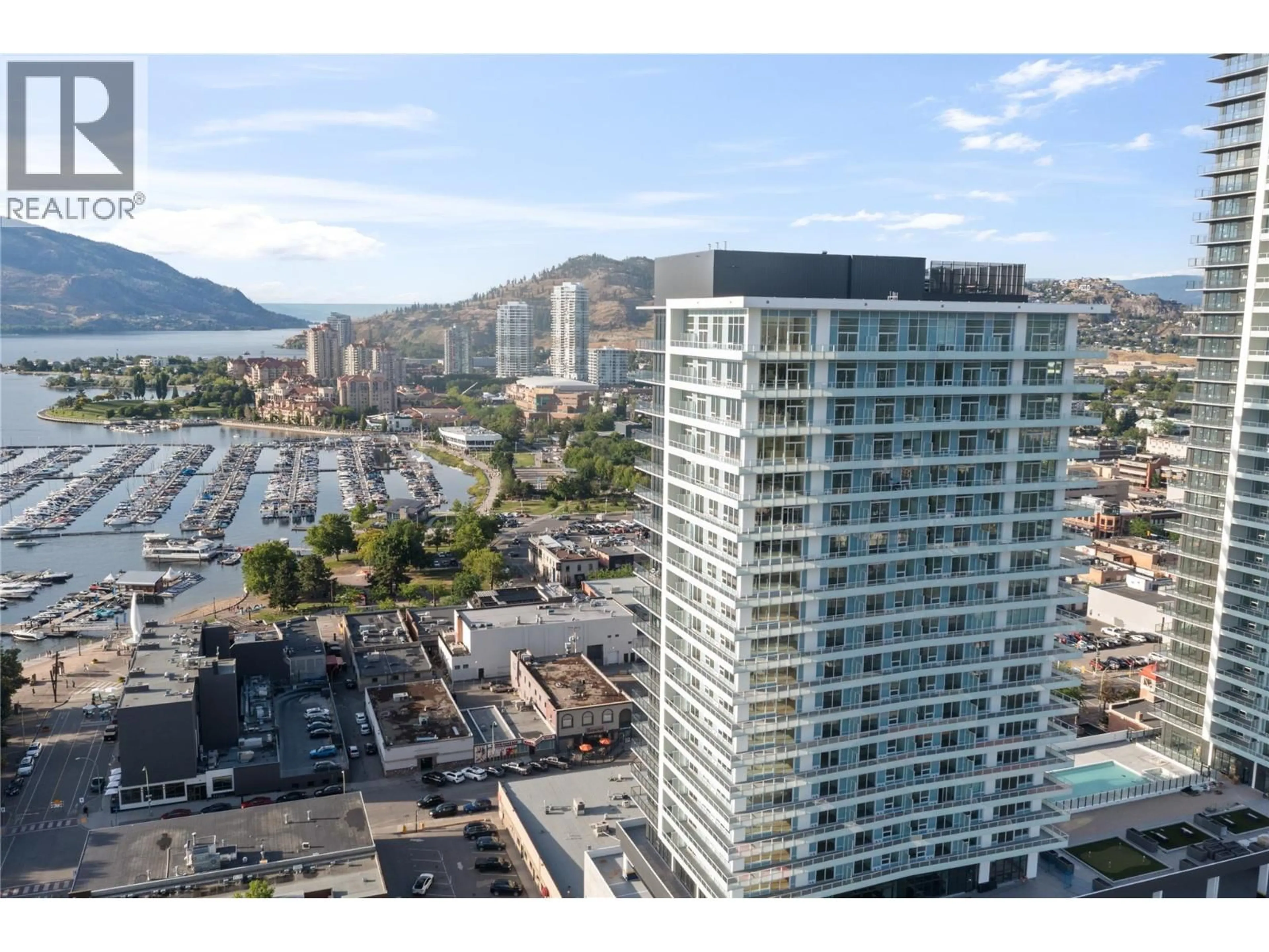 A pic from outside/outdoor area/front of a property/back of a property/a pic from drone, city buildings view from balcony for 1408 - 238 LEON AVENUE, Kelowna British Columbia V1Y0N6