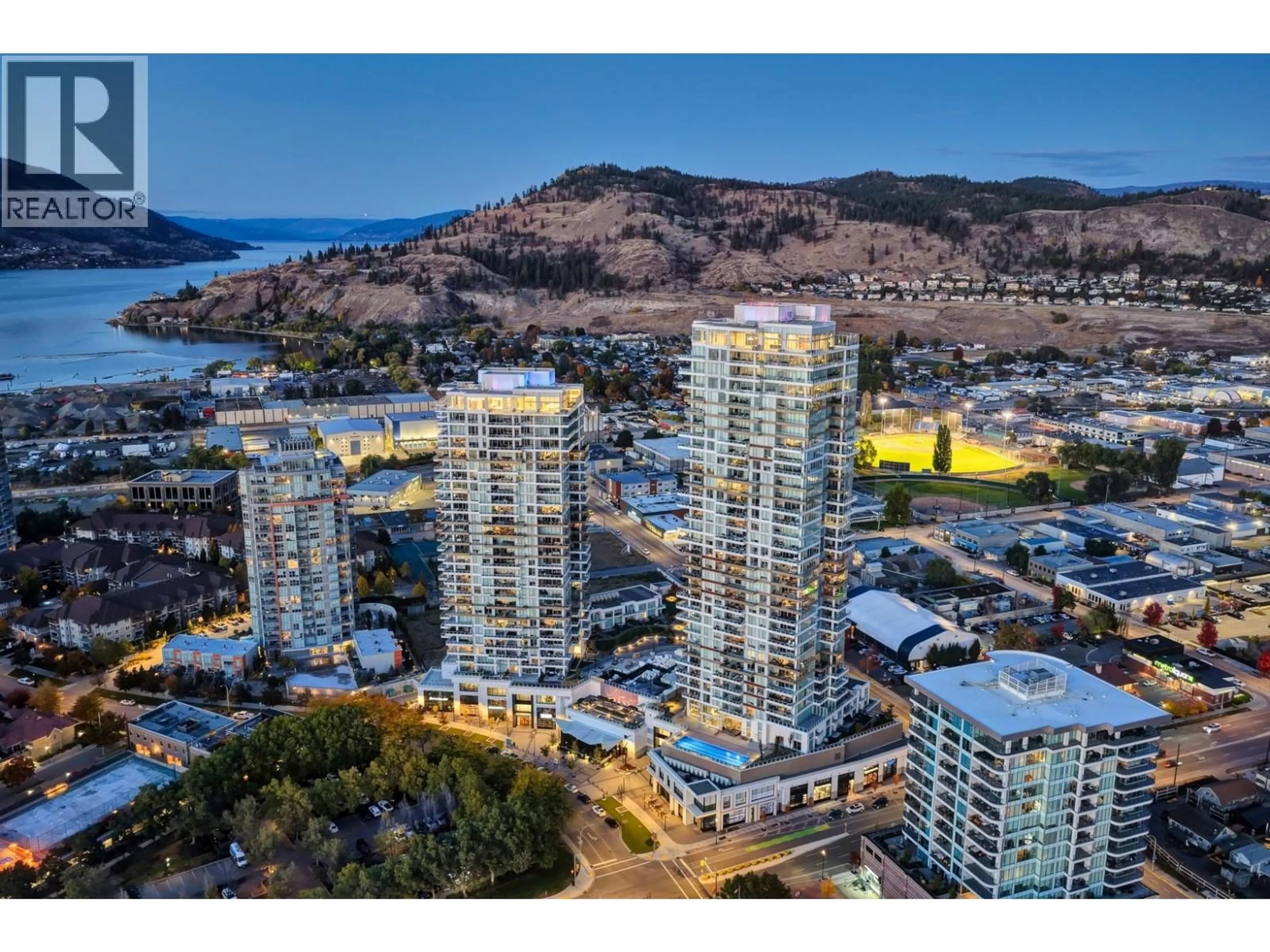 A pic from outside/outdoor area/front of a property/back of a property/a pic from drone, unknown for 3601 - 1191 SUNSET DRIVE, Kelowna British Columbia V1Y0J4