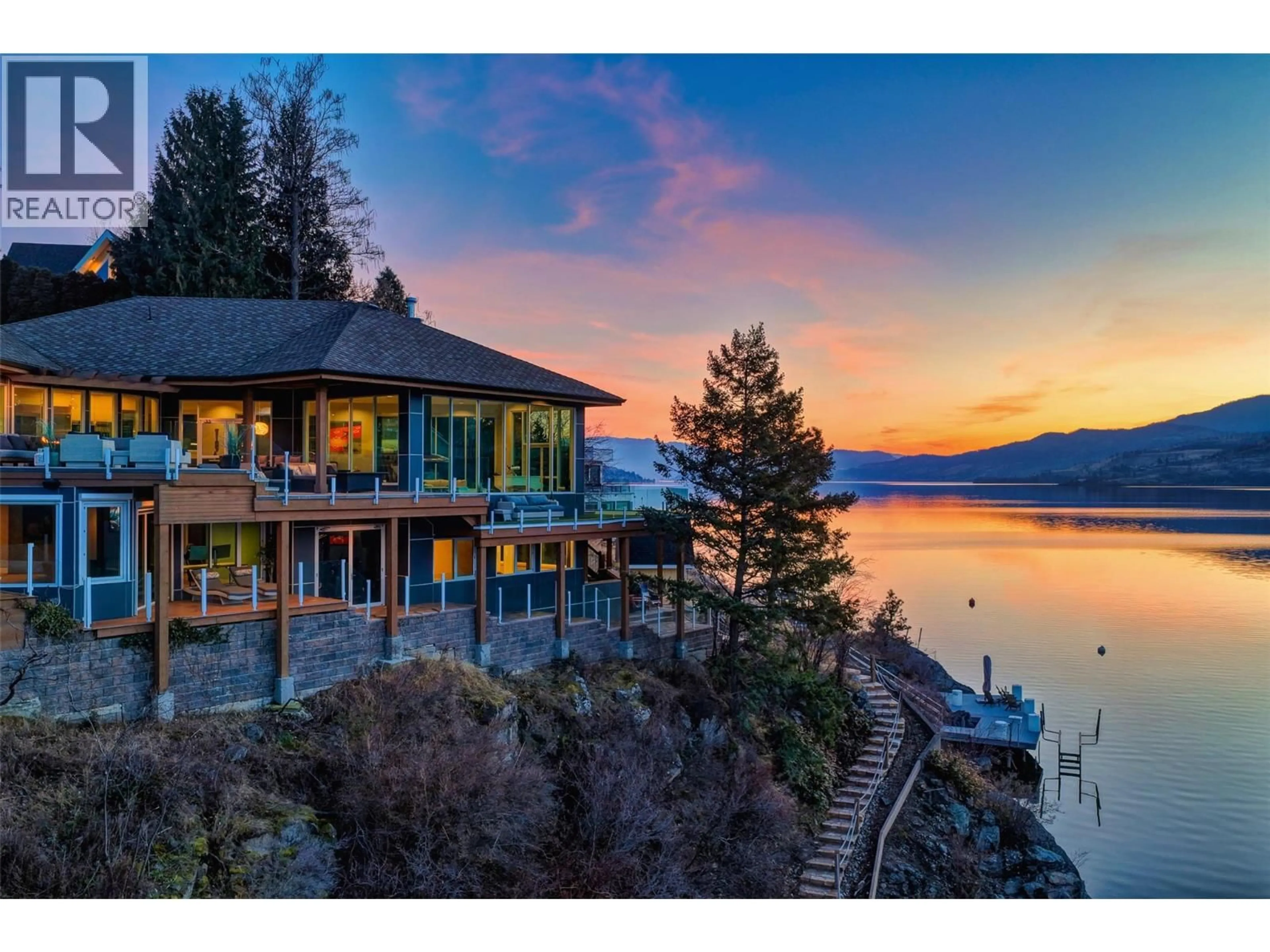 A pic from outside/outdoor area/front of a property/back of a property/a pic from drone, water/lake/river/ocean view for 2100 DEWDNEY ROAD, Kelowna British Columbia V1V2C3