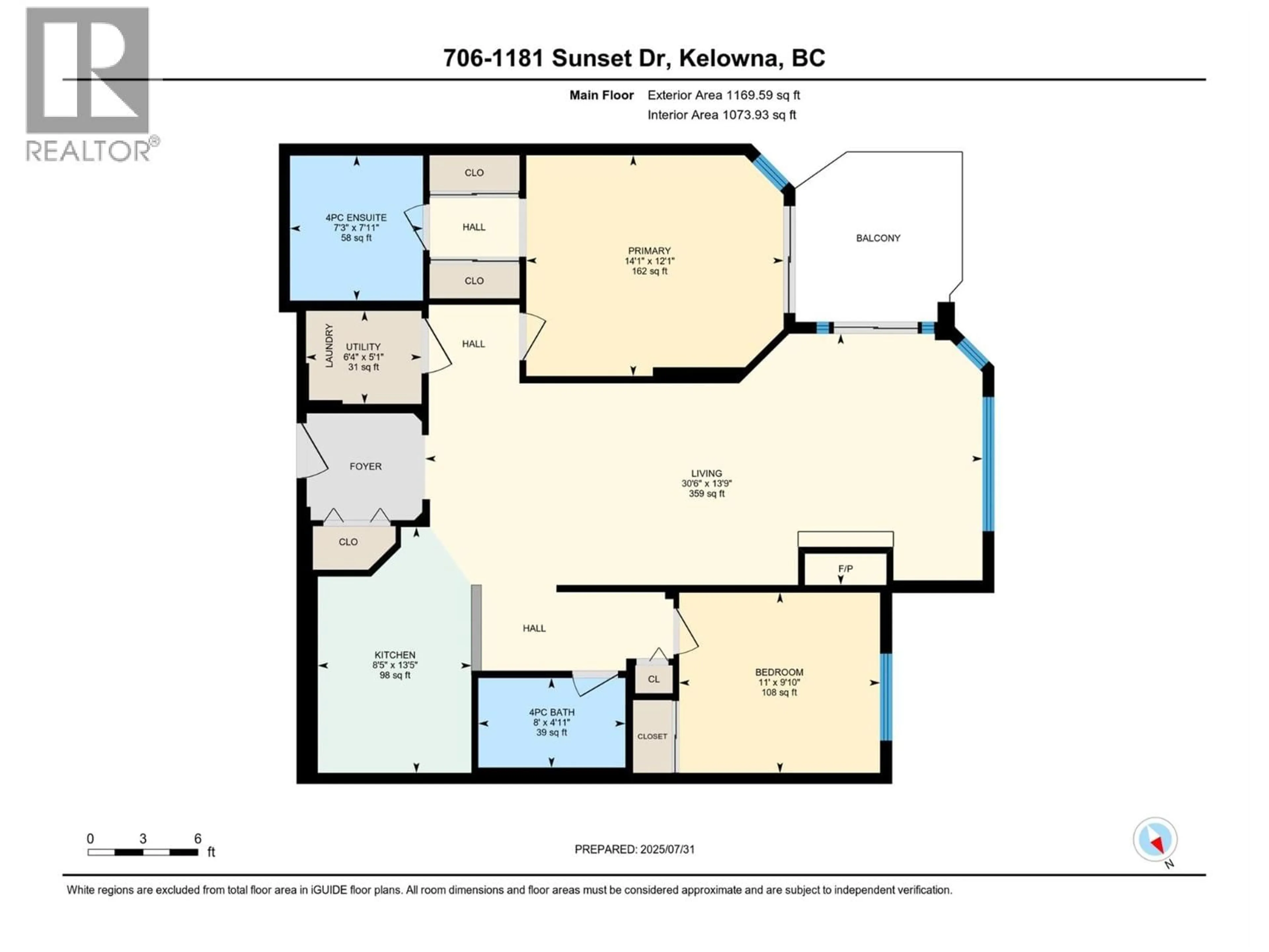 Floor plan for 706 - 1152 SUNSET DRIVE, Kelowna British Columbia V1Y9R7