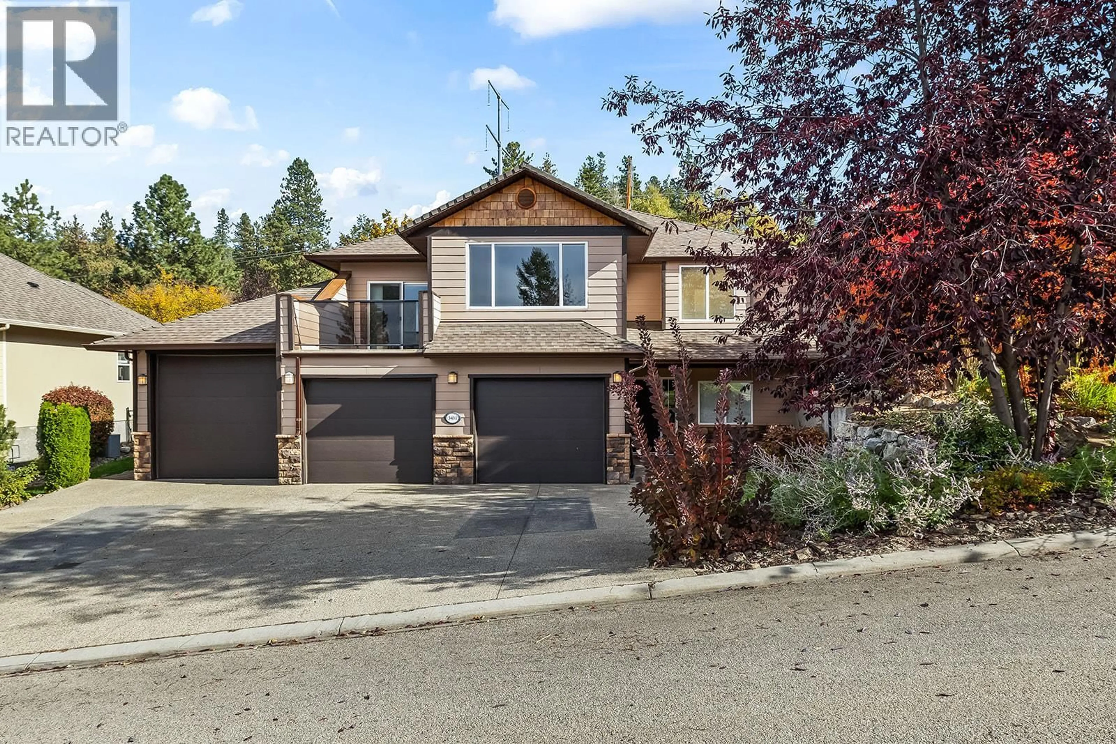 Home with vinyl exterior material, street for 3431 CAMELBACK DRIVE, Kelowna British Columbia V1Z8A8