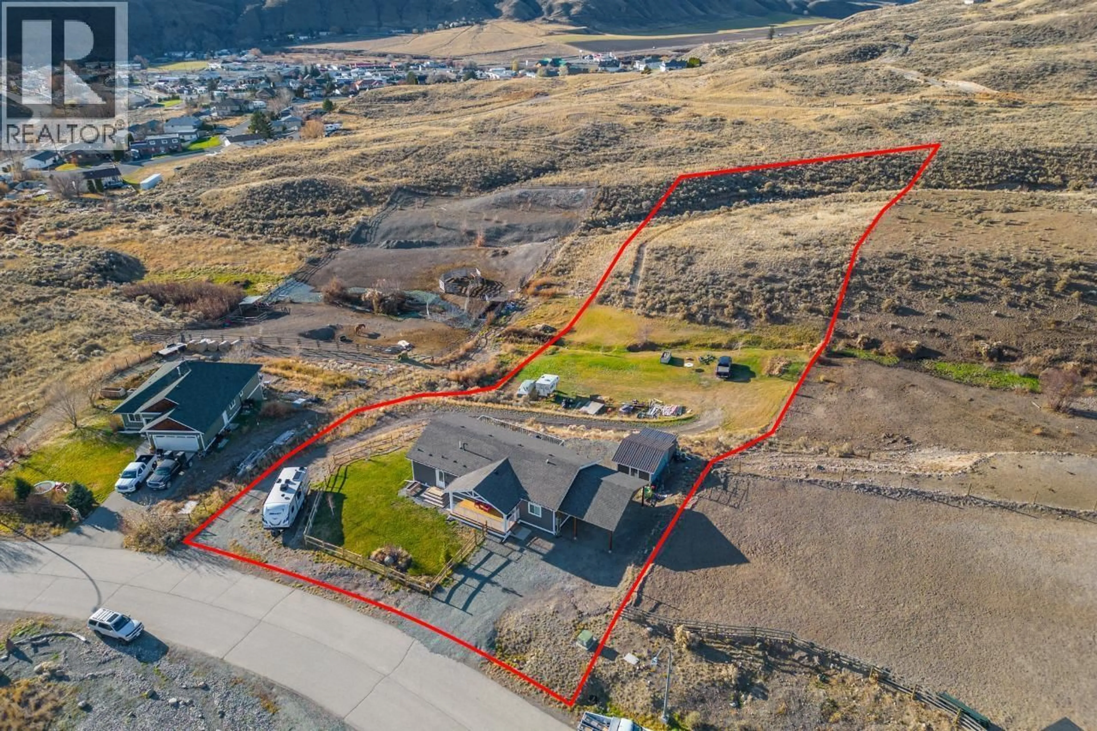 A pic from outside/outdoor area/front of a property/back of a property/a pic from drone, water/lake/river/ocean view for 1460 LOPEZ CREEK DRIVE, Cache Creek British Columbia V0K1H0