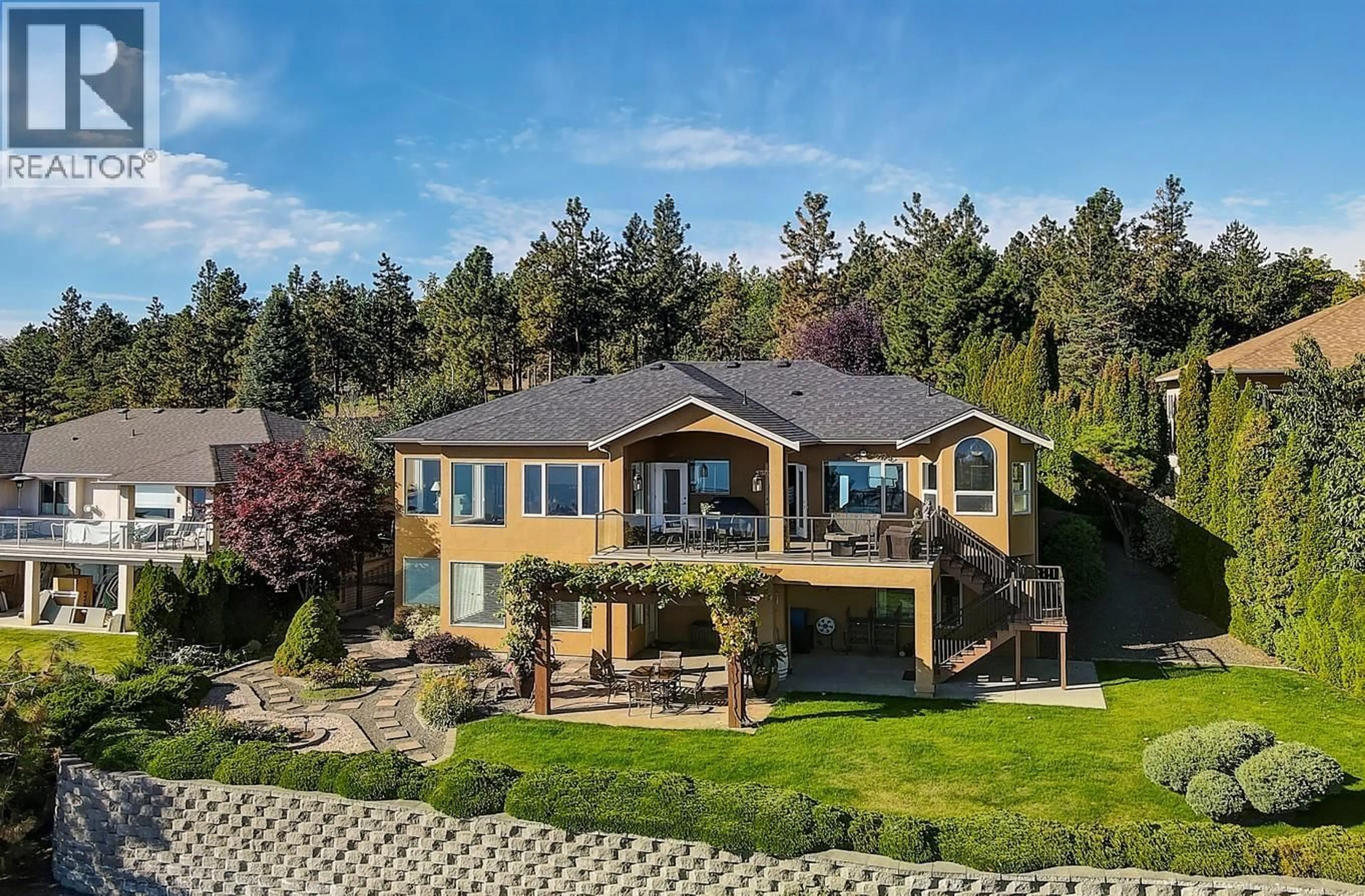A pic from outside/outdoor area/front of a property/back of a property/a pic from drone, water/lake/river/ocean view for 3529 GALA VIEW DRIVE, West Kelowna British Columbia V4T2M3