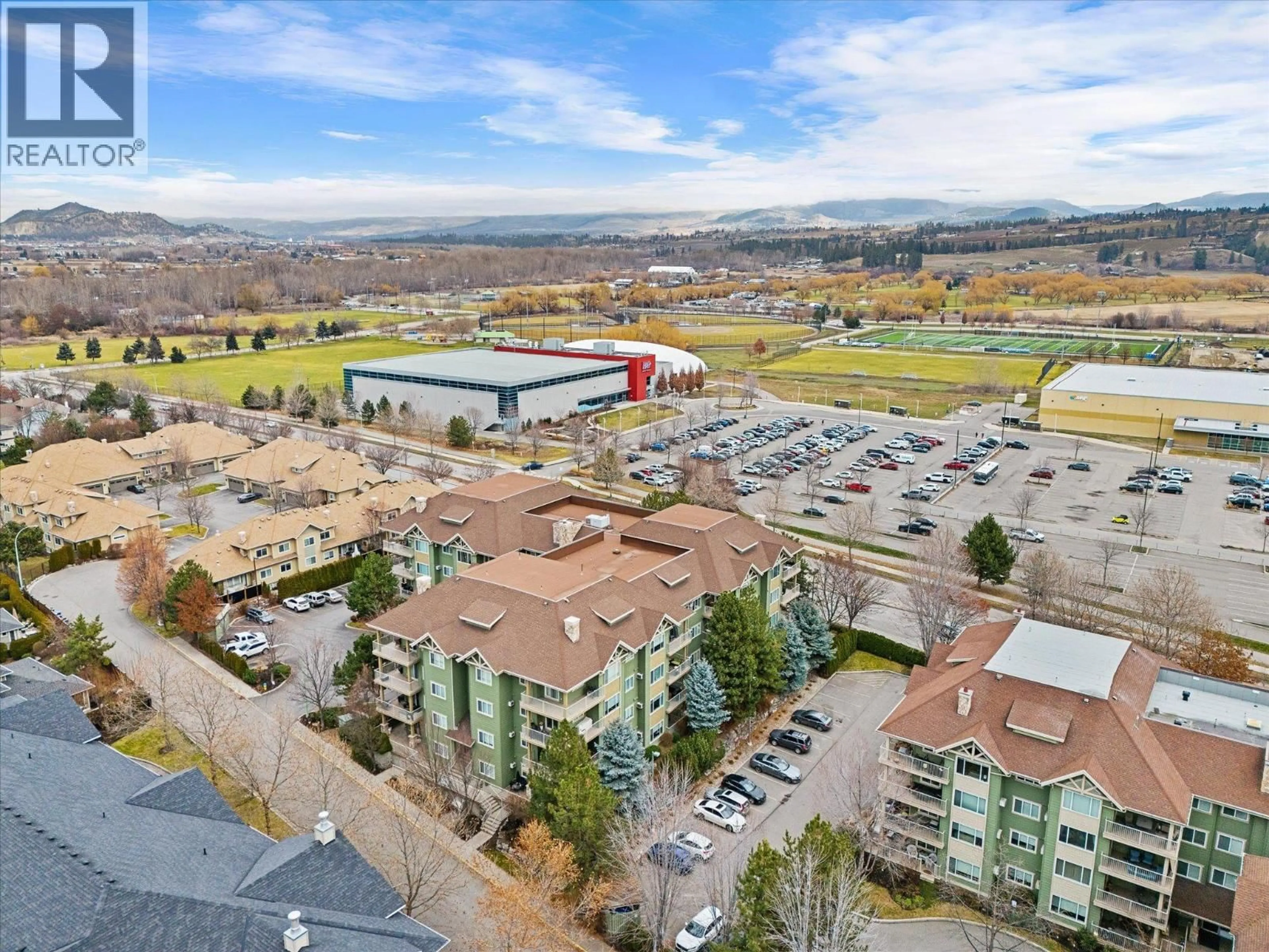 A pic from outside/outdoor area/front of a property/back of a property/a pic from drone, mountain view for 404 - 688 LEQUIME ROAD, Kelowna British Columbia V1W1A3
