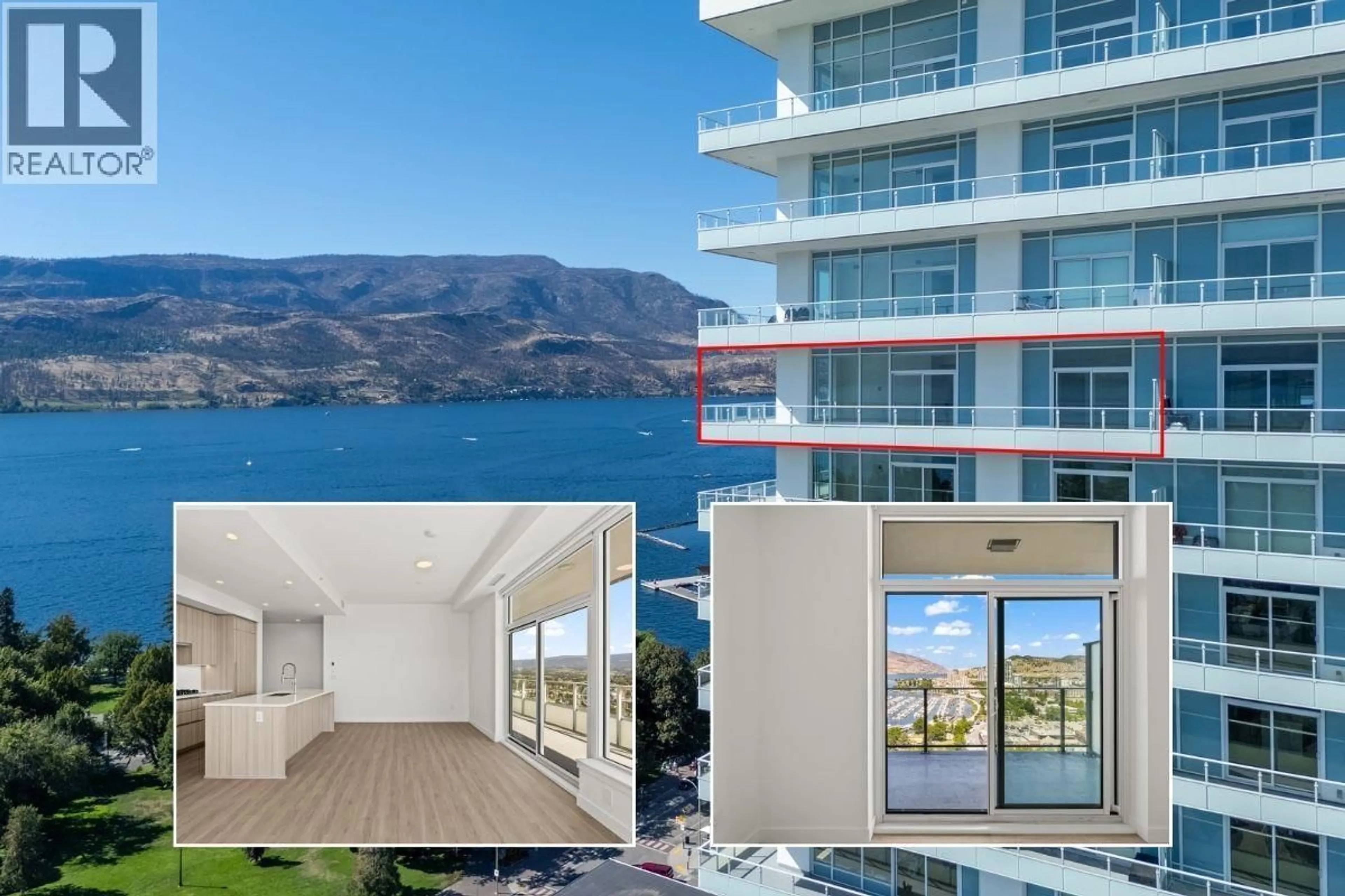 A pic from outside/outdoor area/front of a property/back of a property/a pic from drone, water/lake/river/ocean view for 2107 - 238 LEON AVENUE, Kelowna British Columbia V1Y0N6
