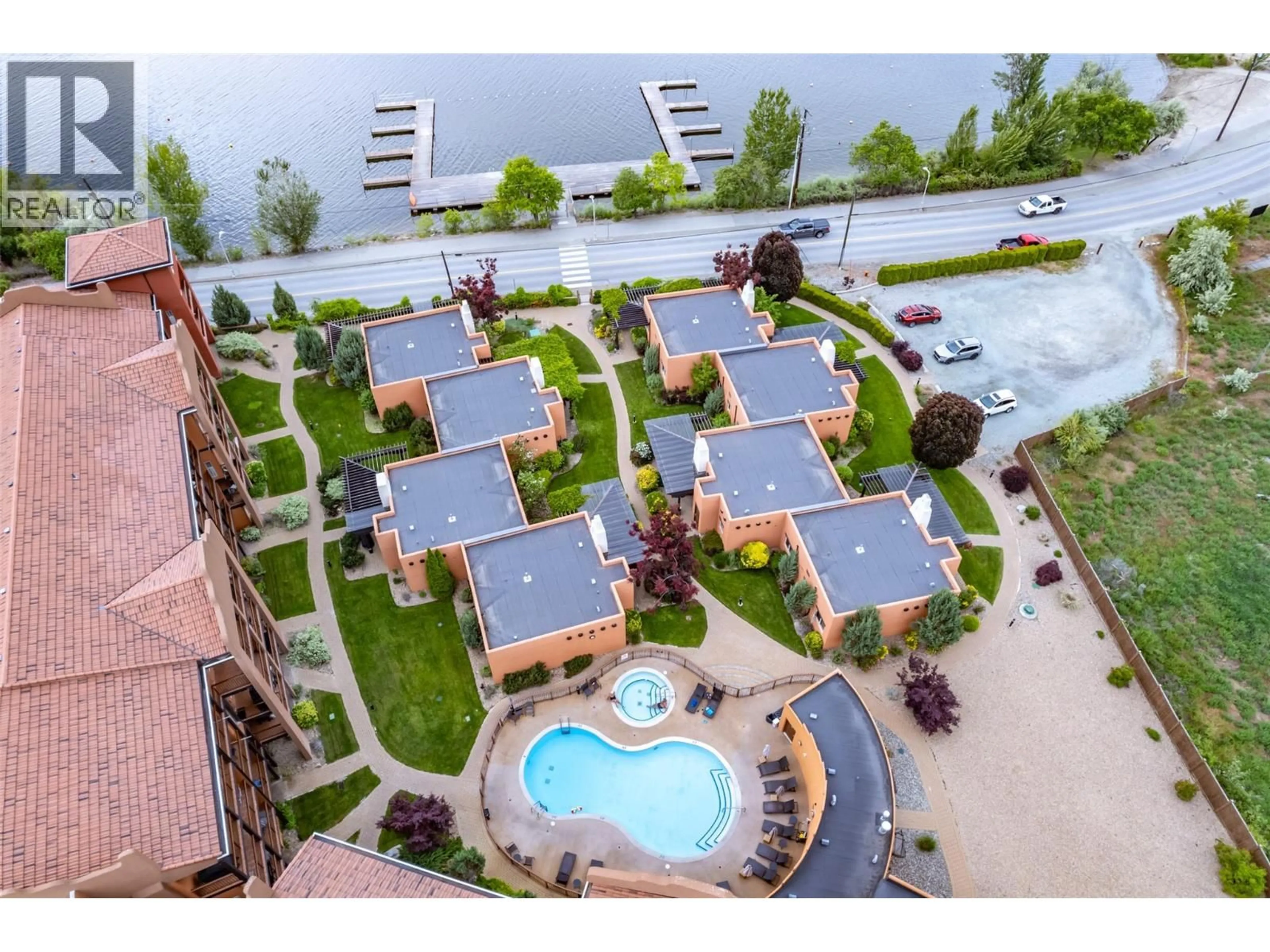 A pic from outside/outdoor area/front of a property/back of a property/a pic from drone, water/lake/river/ocean view for 110 - 4300 44TH AVENUE, Osoyoos British Columbia V0H1V6