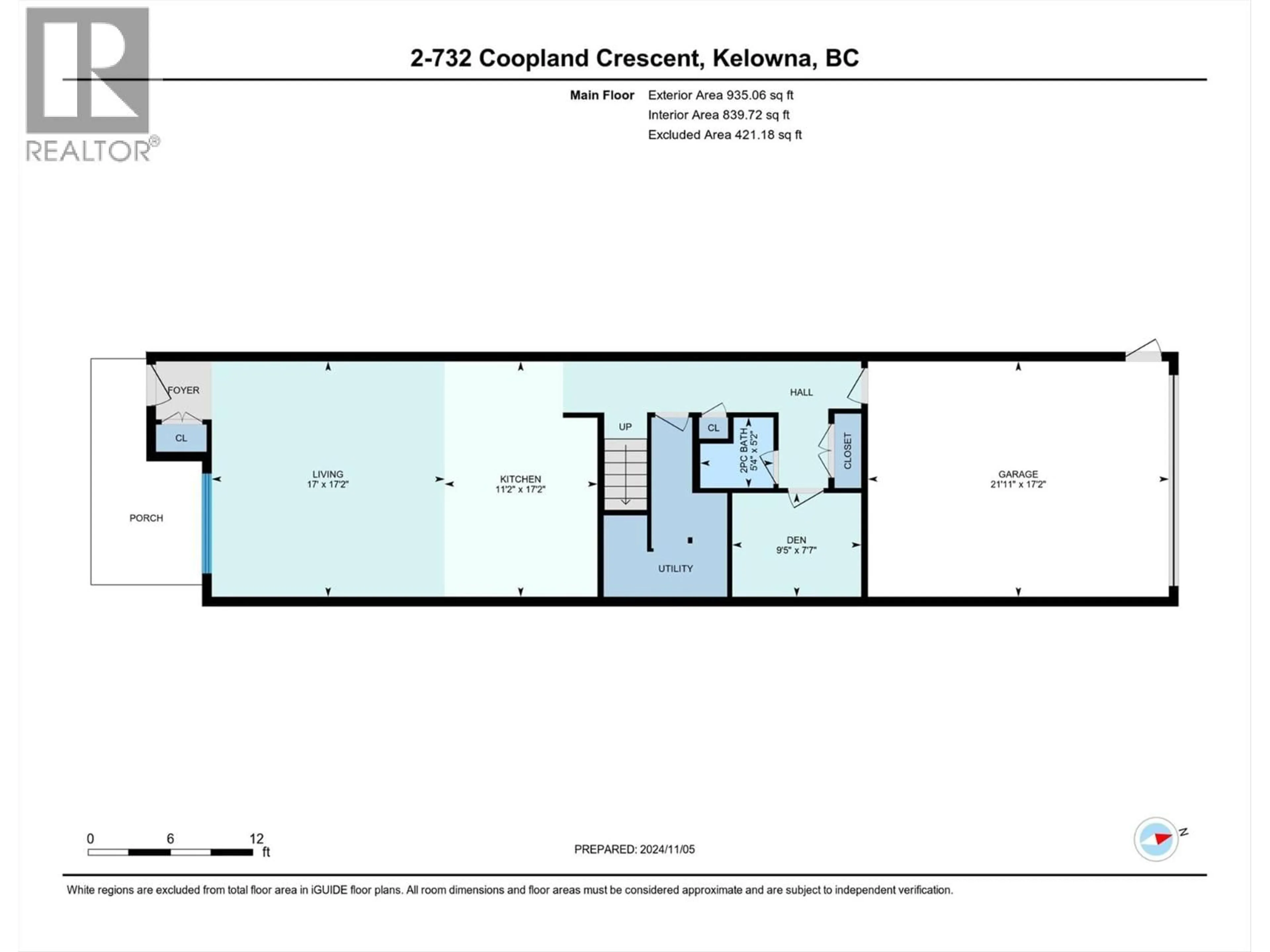 Floor plan for 1 - 732 COOPLAND CRESCENT, Kelowna British Columbia V1Y2V1