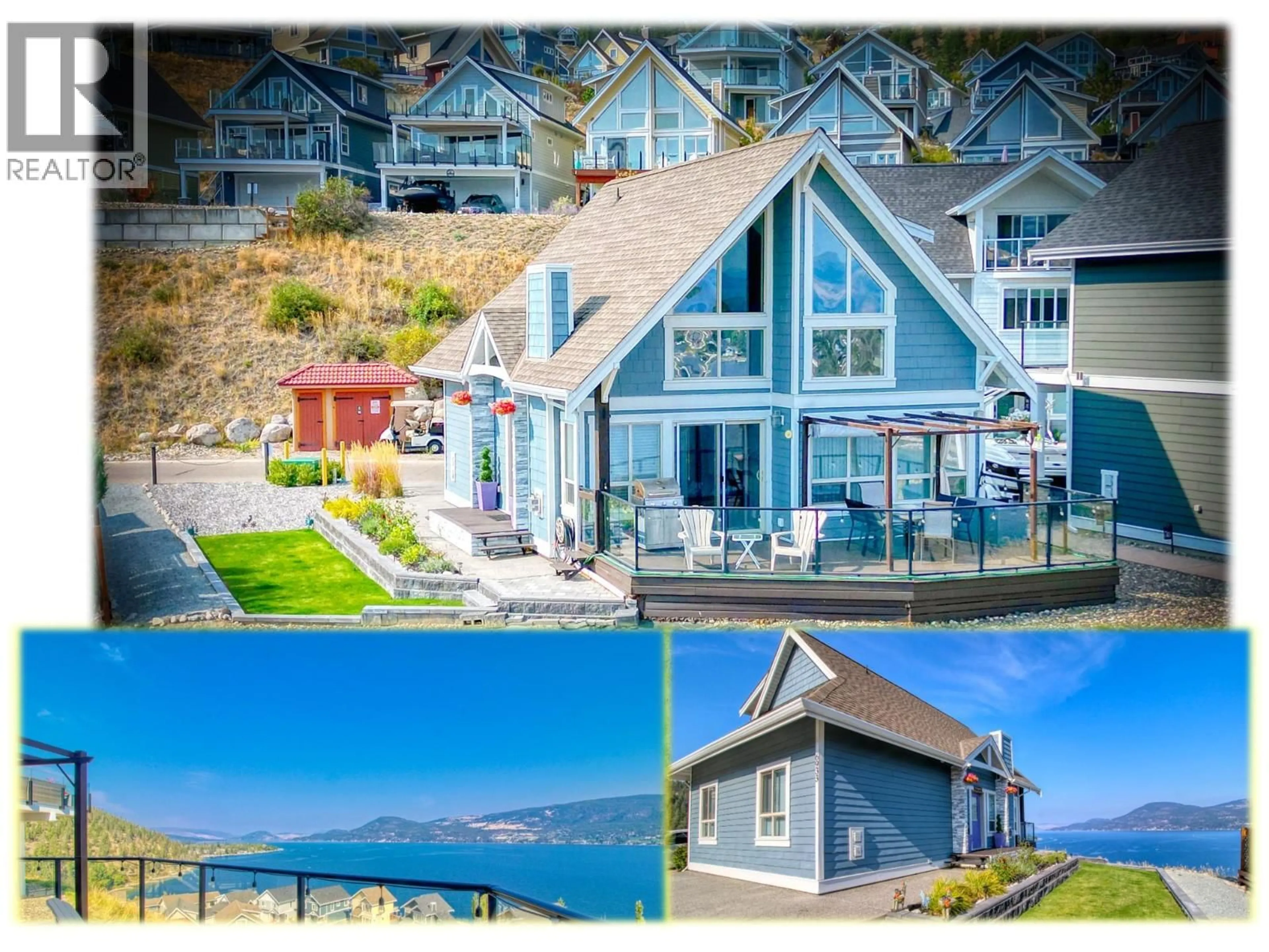 A pic from outside/outdoor area/front of a property/back of a property/a pic from drone, water/lake/river/ocean view for 64 - 6933 BARCELONA DRIVE, Kelowna British Columbia V1Z3R8