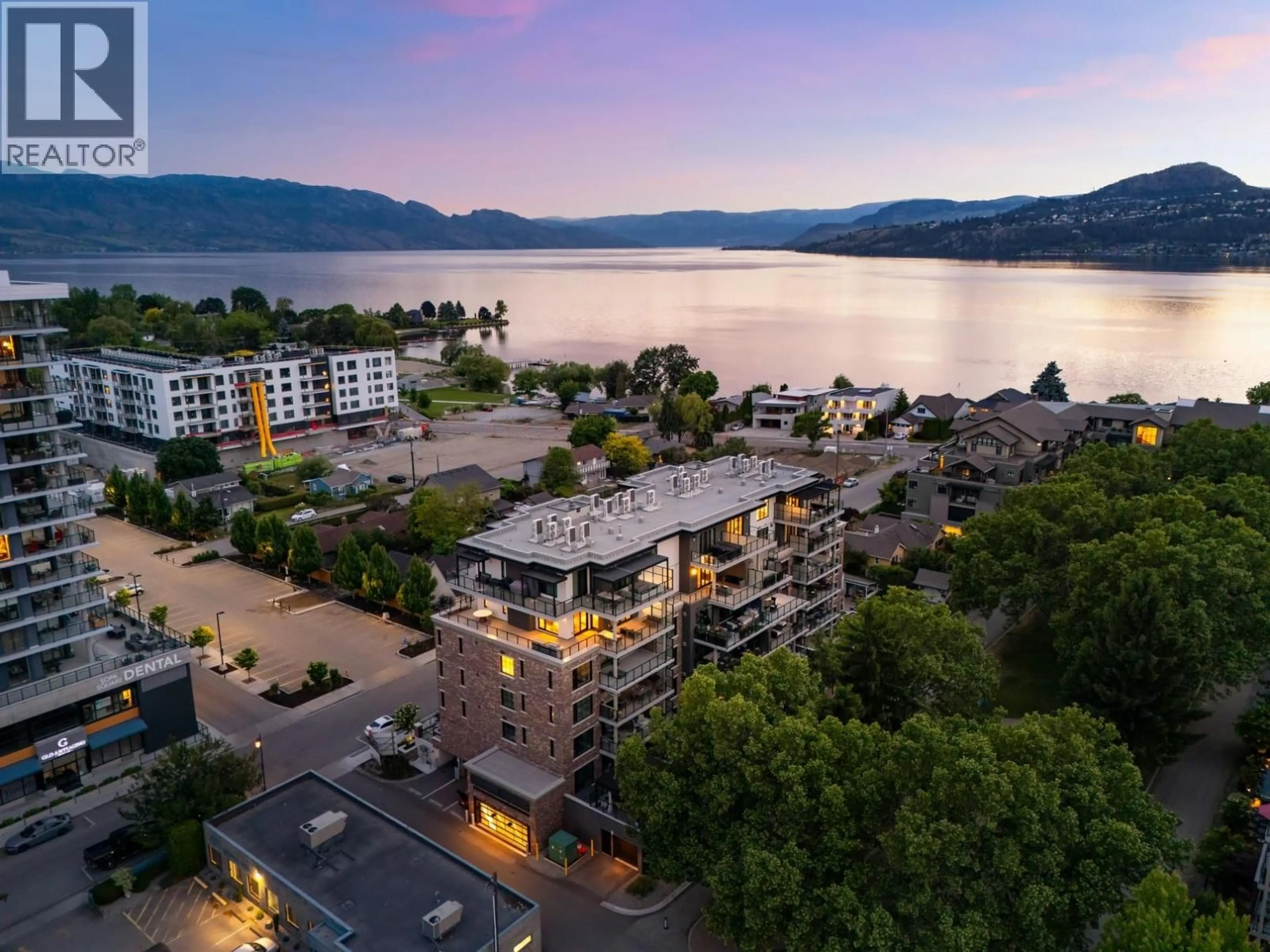 A pic from outside/outdoor area/front of a property/back of a property/a pic from drone, water/lake/river/ocean view for 601 - 460 GROVES AVENUE, Kelowna British Columbia V1Y4Y5