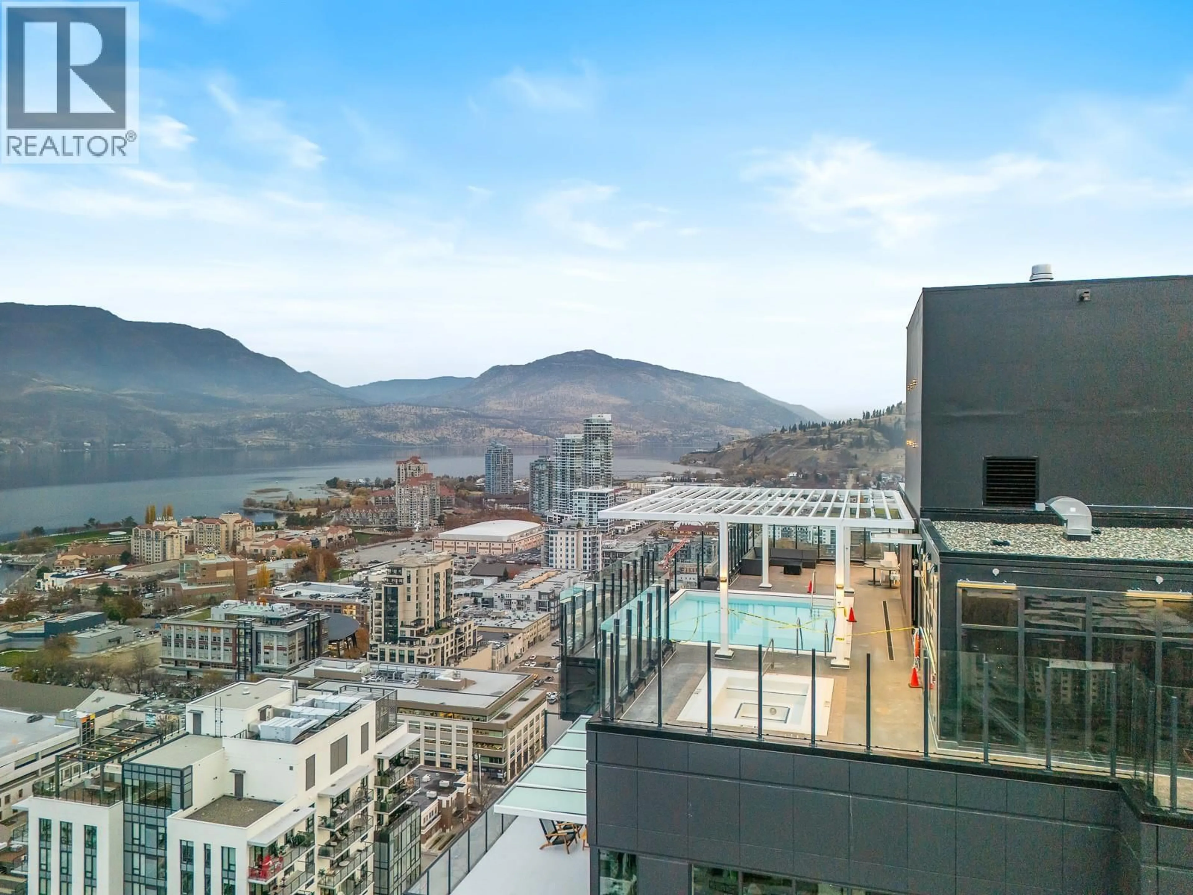 Balcony in the apartment, city buildings view from balcony for 1709 - 1488 BERTRAM STREET, Kelowna British Columbia V1Y0M6