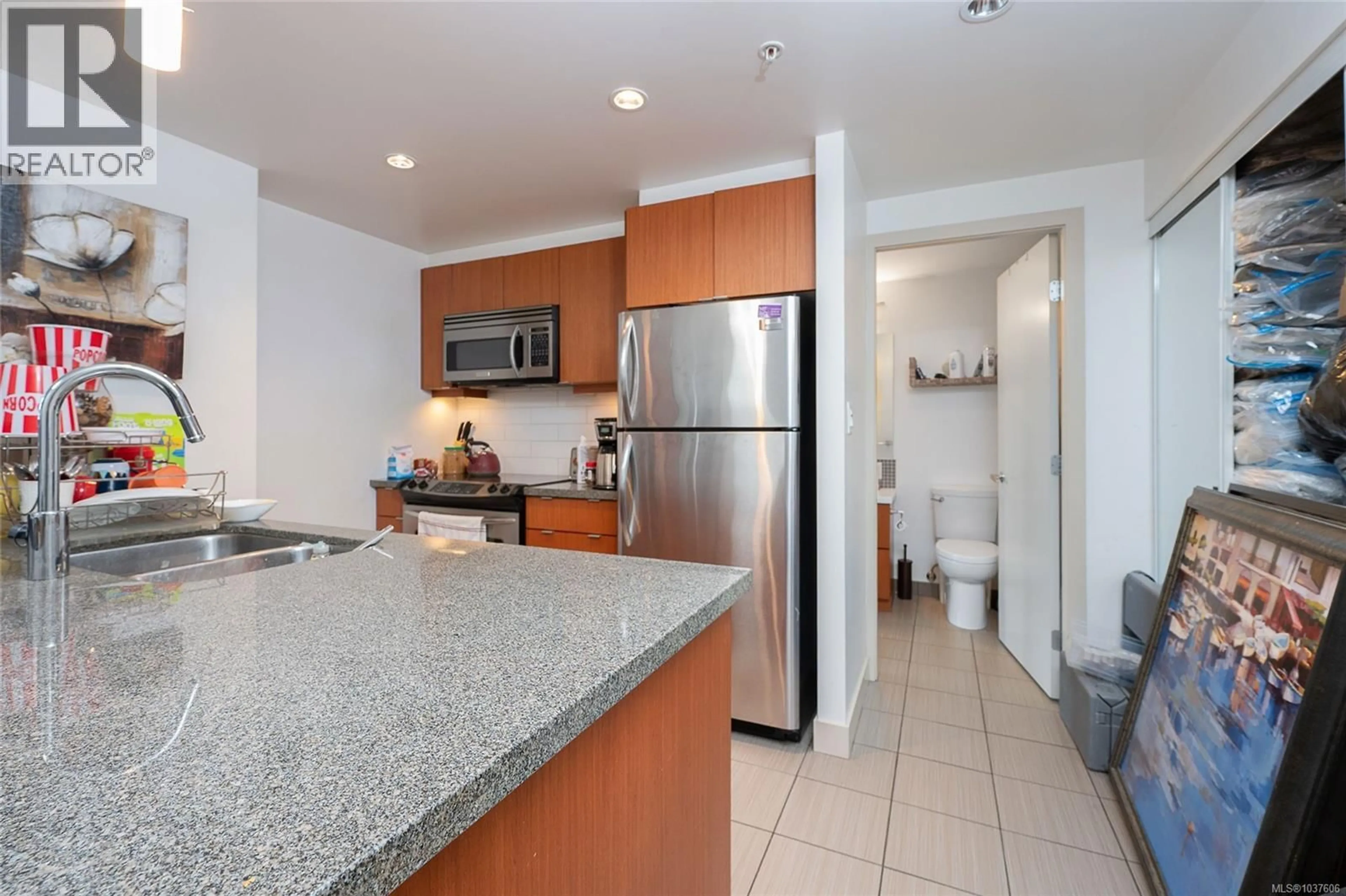 Standard kitchen, ceramic/tile floor for 311 - 760 JOHNSON STREET, Victoria British Columbia V8W1N1