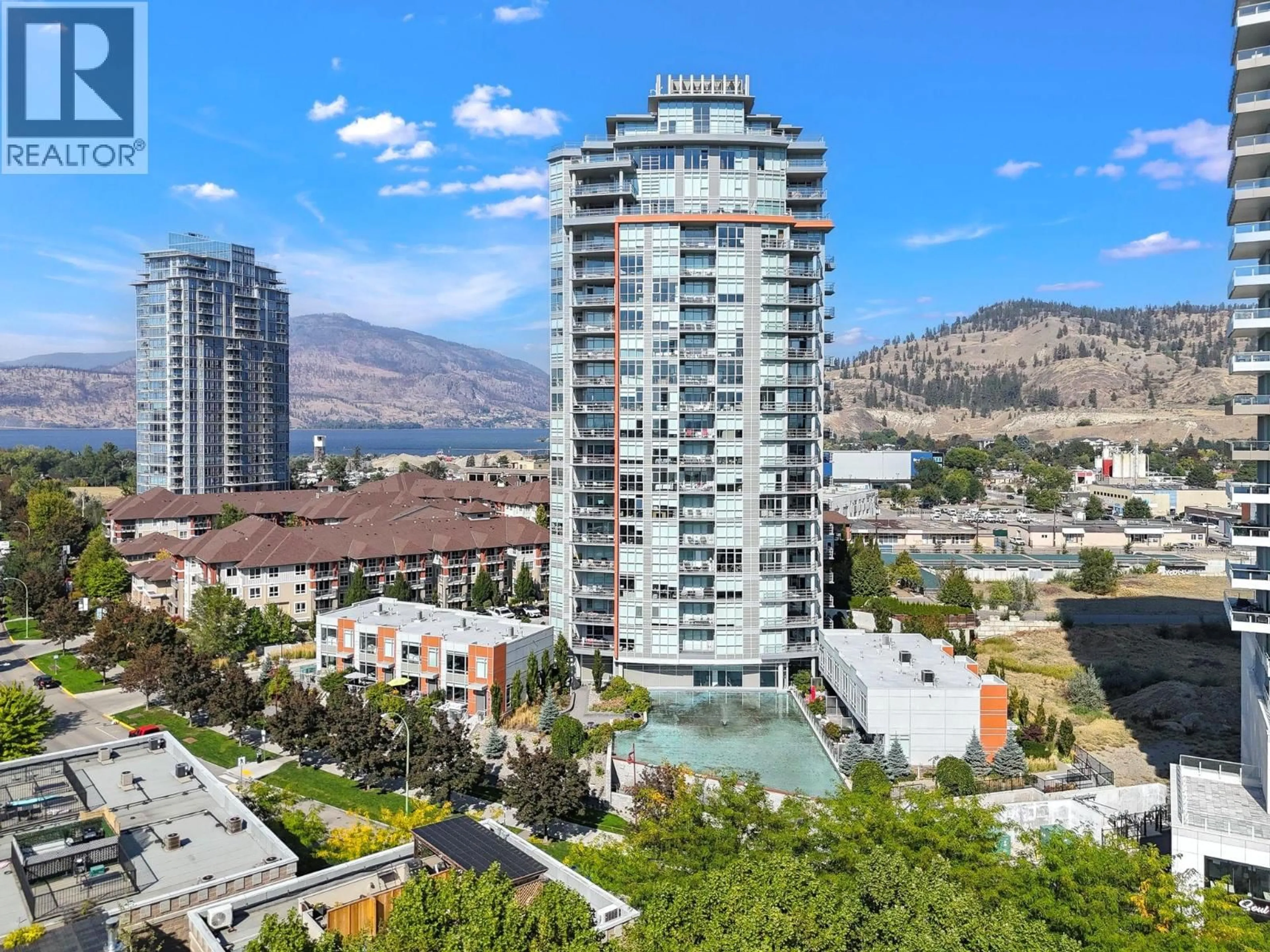 A pic from outside/outdoor area/front of a property/back of a property/a pic from drone, city buildings view from balcony for 103 - 1151 SUNSET DRIVE, Kelowna British Columbia V1Y0G2