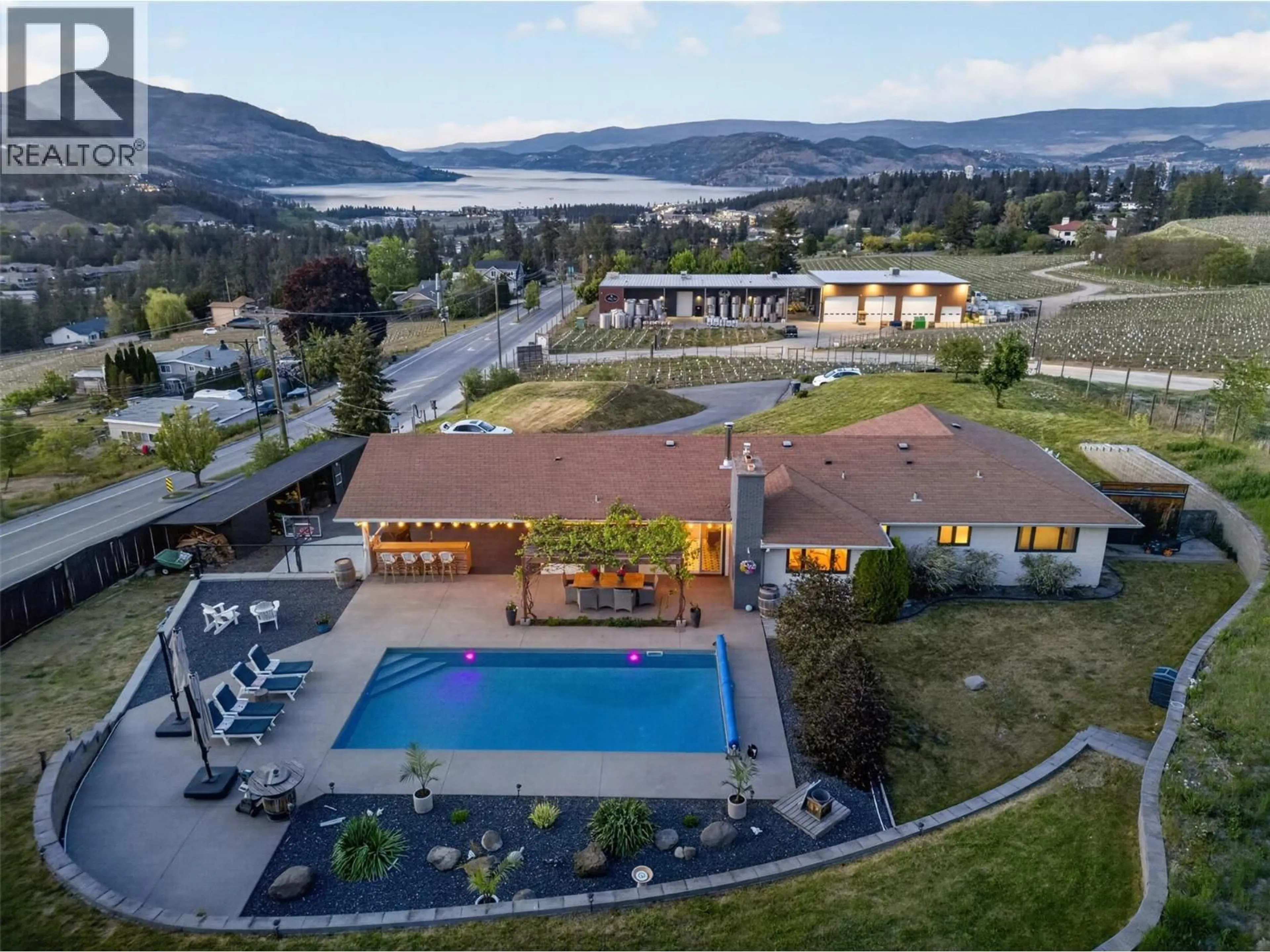 A pic from outside/outdoor area/front of a property/back of a property/a pic from drone, mountain view for 2351 BOUCHERIE ROAD, West Kelowna British Columbia V1Z2E7