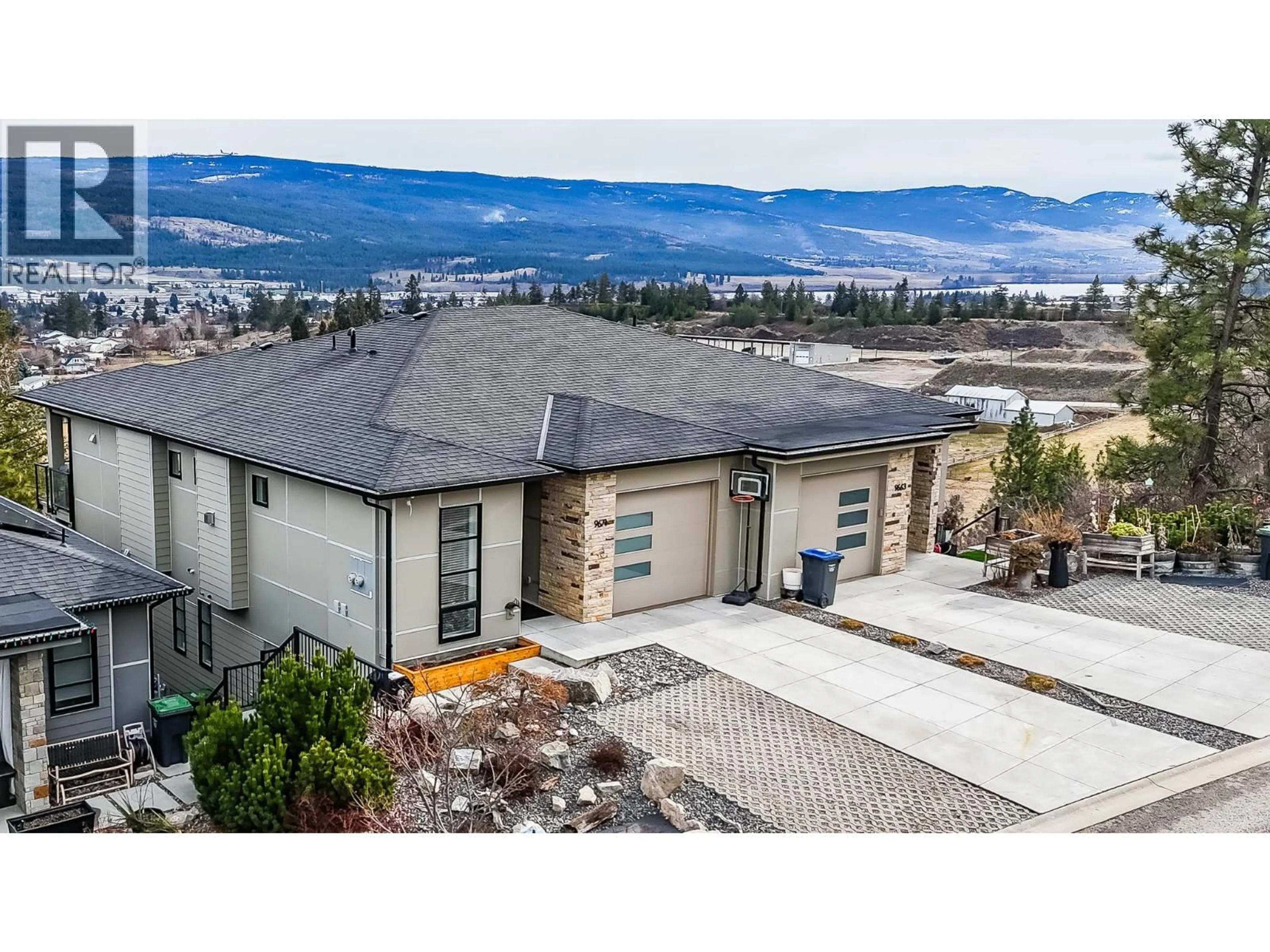 A pic from outside/outdoor area/front of a property/back of a property/a pic from drone, mountain view for 9671 CELESTE ROAD, Lake Country British Columbia V4V2R9