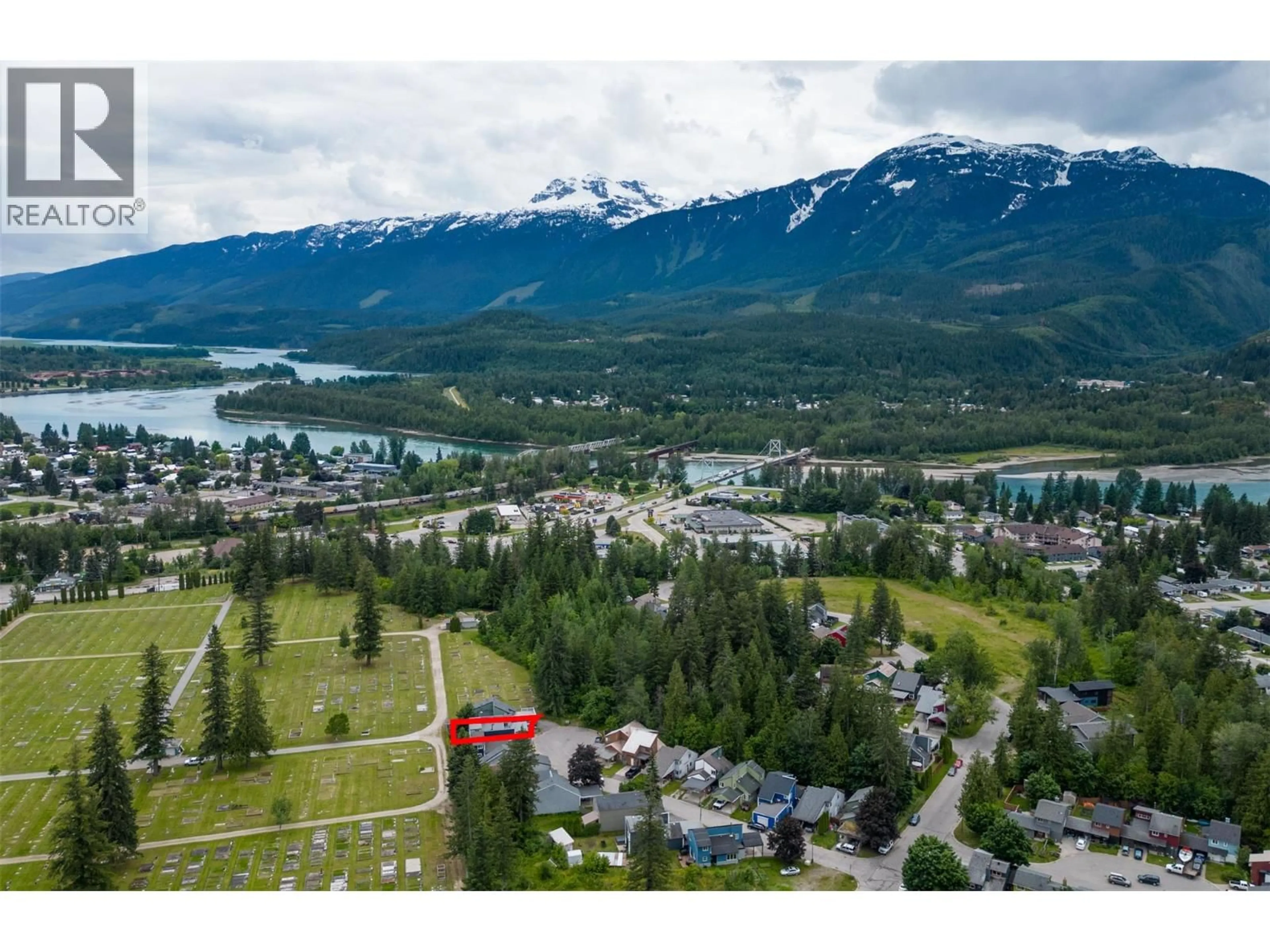 A pic from outside/outdoor area/front of a property/back of a property/a pic from drone, mountain view for 1852 CORBIN PLACE, Revelstoke British Columbia V0E2S0