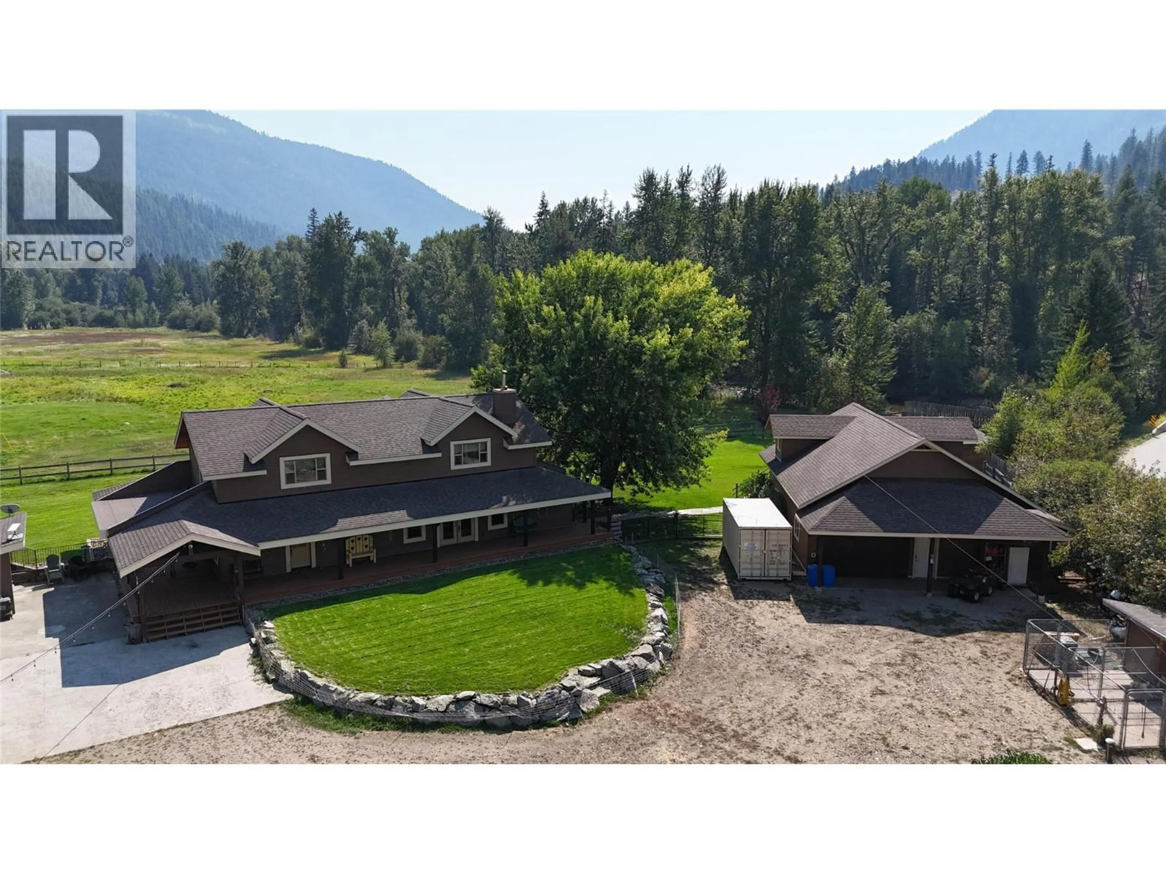 A pic from outside/outdoor area/front of a property/back of a property/a pic from drone, mountain view for 3850 BLYTHE-RHONE ROAD, Westbridge British Columbia V0H1Y0
