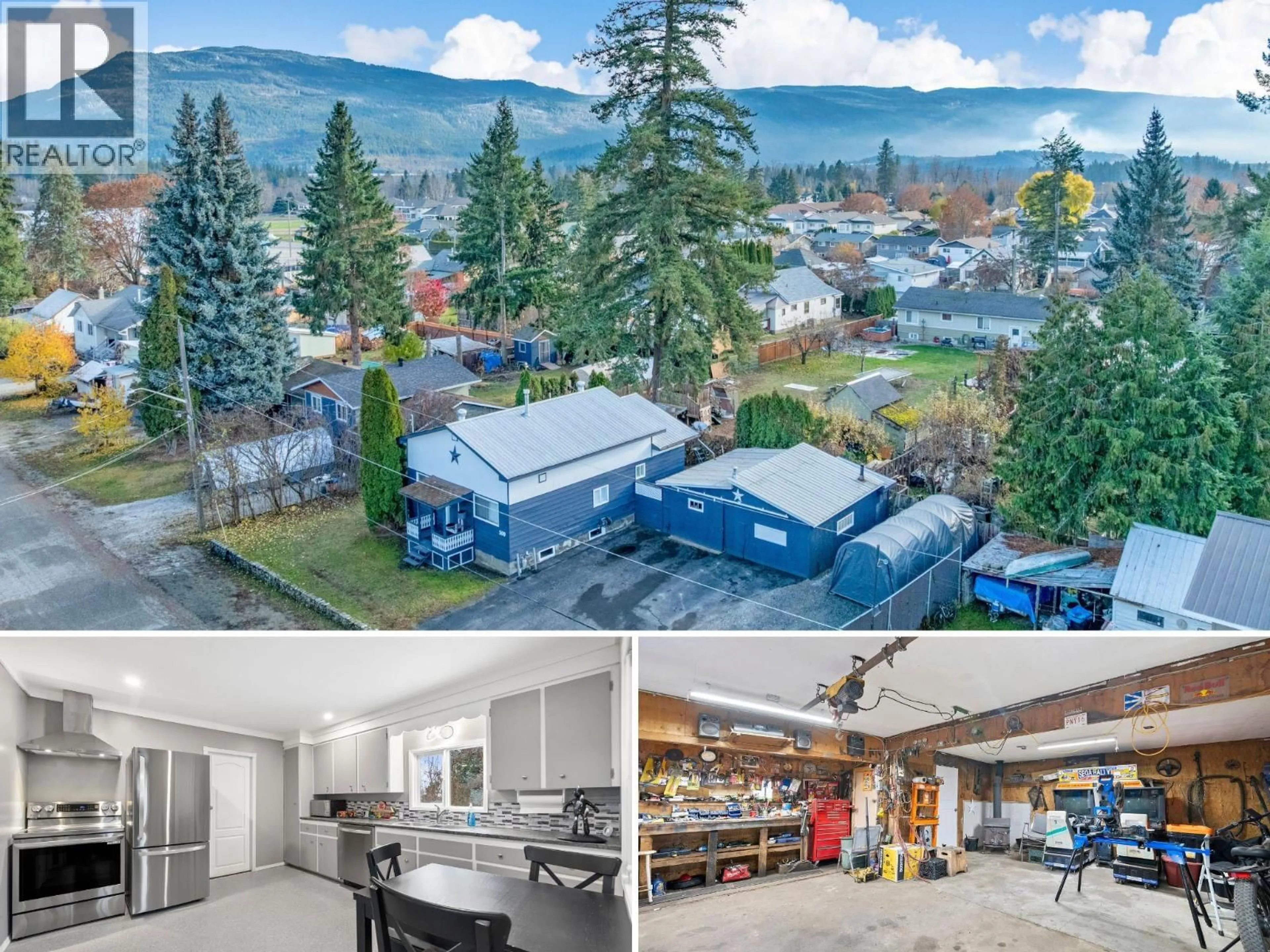 A pic from outside/outdoor area/front of a property/back of a property/a pic from drone, mountain view for 500 POLSON AVENUE, Enderby British Columbia V4Y4A5