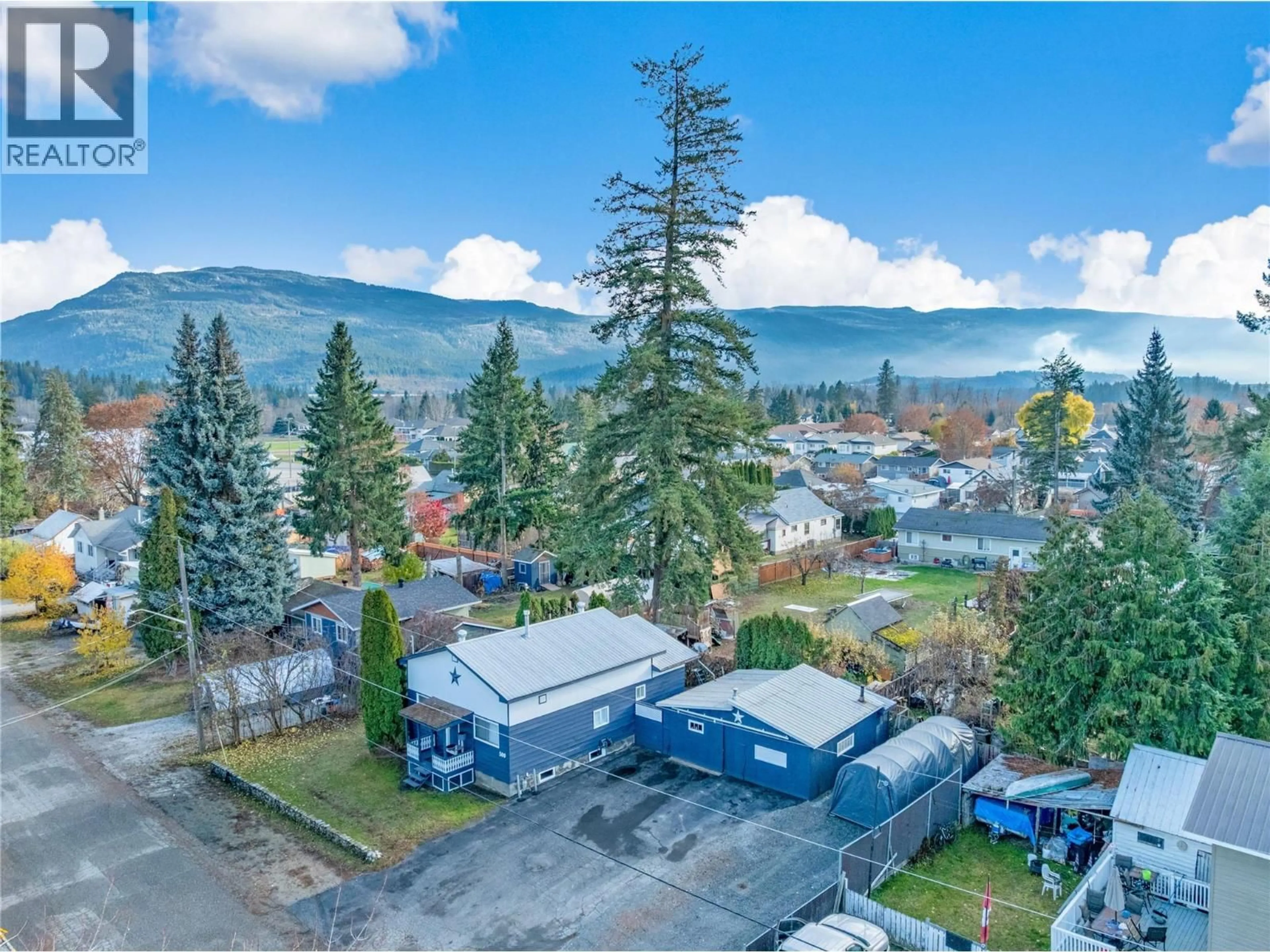 A pic from outside/outdoor area/front of a property/back of a property/a pic from drone, mountain view for 500 POLSON AVENUE, Enderby British Columbia V4Y4A5
