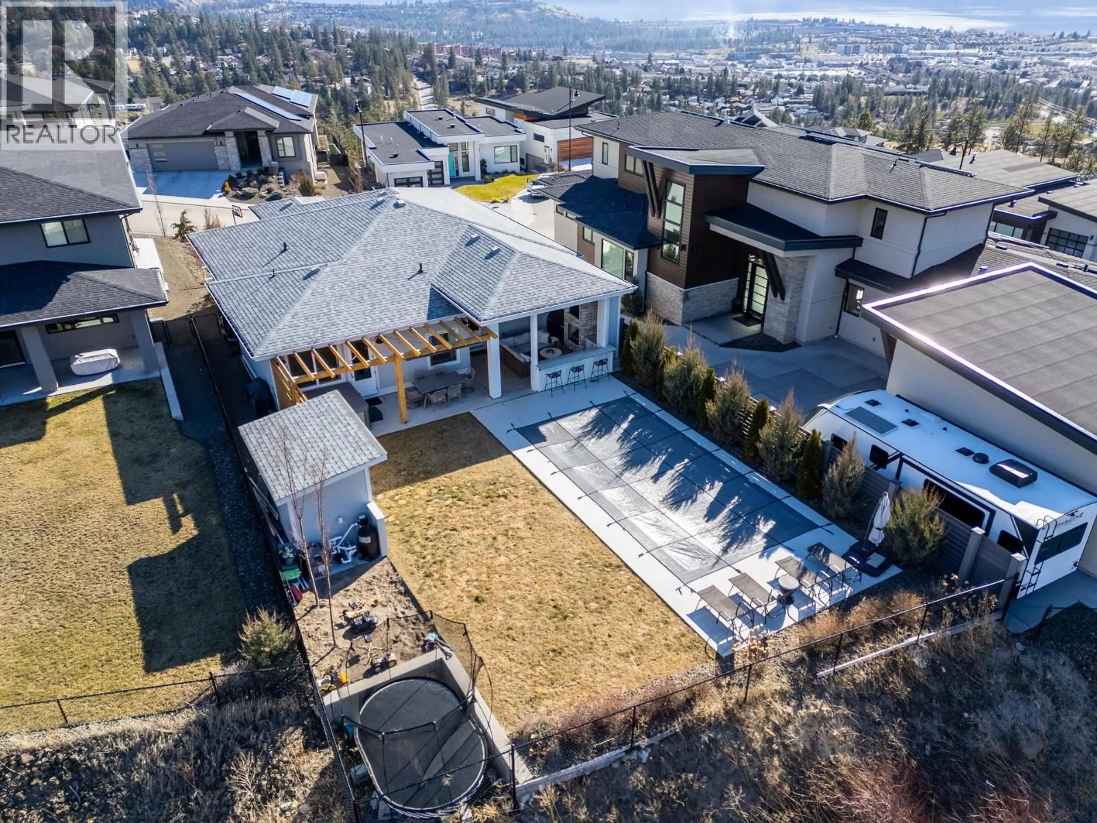 A pic from outside/outdoor area/front of a property/back of a property/a pic from drone, mountain view for 3035 SHALEVIEW DRIVE, West Kelowna British Columbia V4T3L6