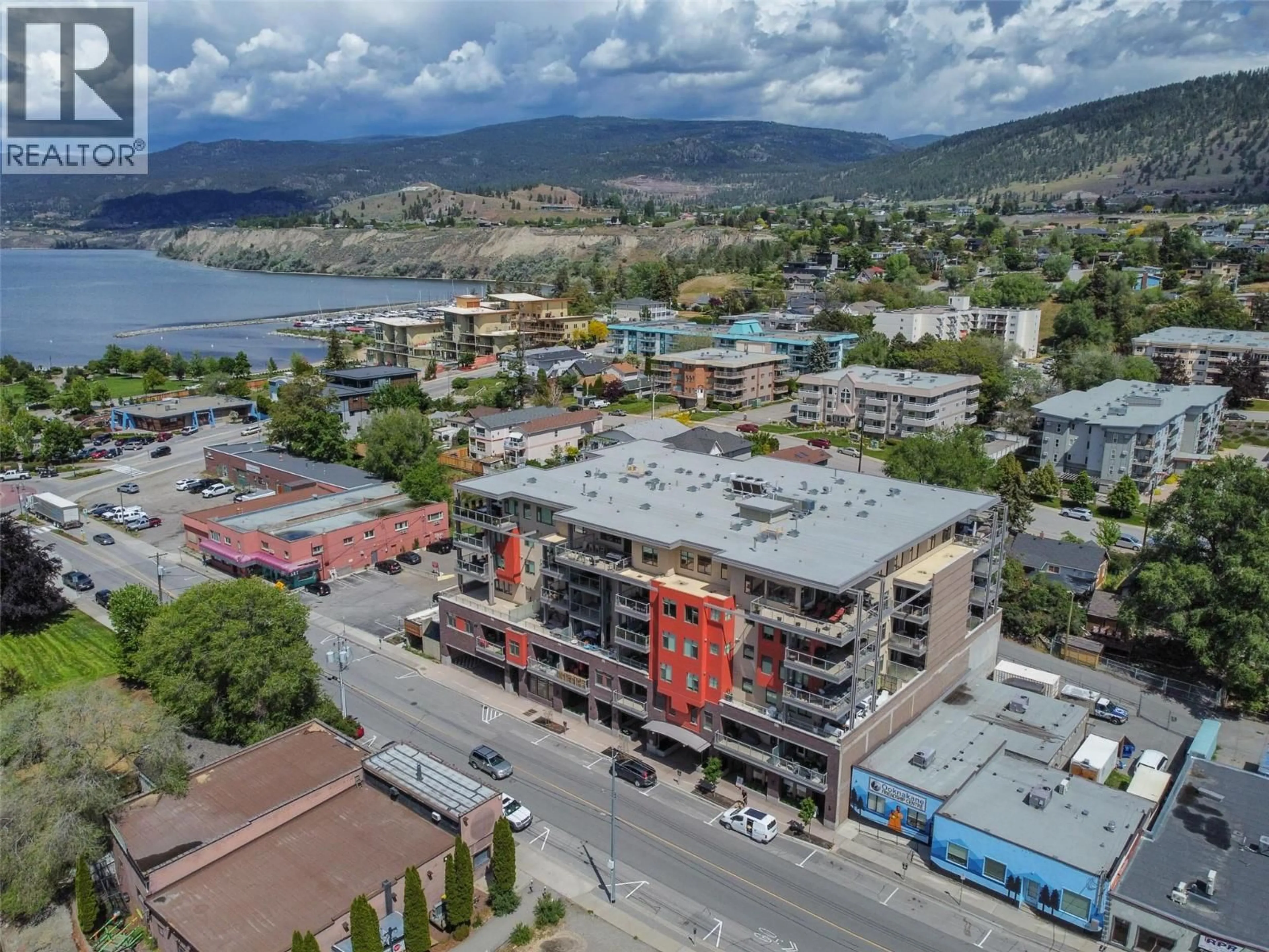 A pic from outside/outdoor area/front of a property/back of a property/a pic from drone, mountain view for 508 - 110 ELLIS STREET, Penticton British Columbia V2A4L5