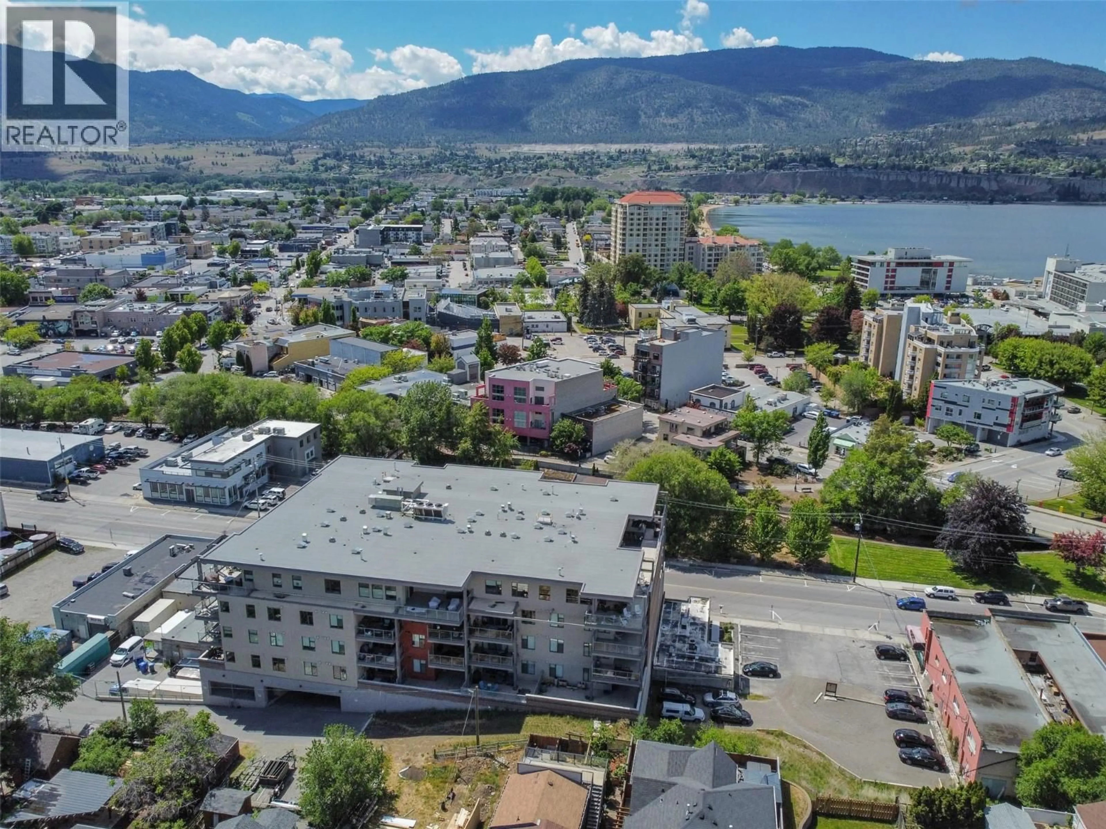 A pic from outside/outdoor area/front of a property/back of a property/a pic from drone, mountain view for 508 - 110 ELLIS STREET, Penticton British Columbia V2A4L5