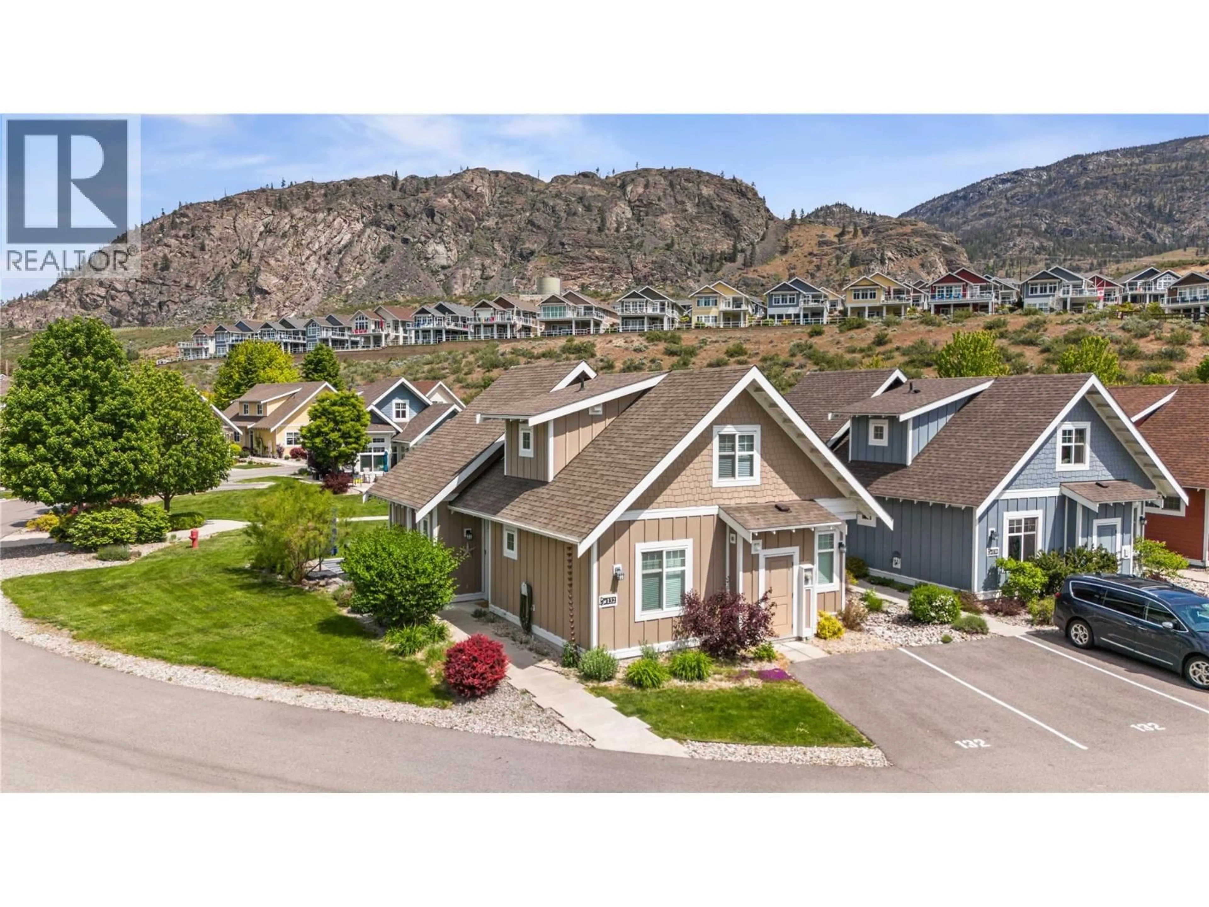 A pic from outside/outdoor area/front of a property/back of a property/a pic from drone, mountain view for 132 - 2450 RADIO TOWER ROAD, Oliver British Columbia V0H1T1