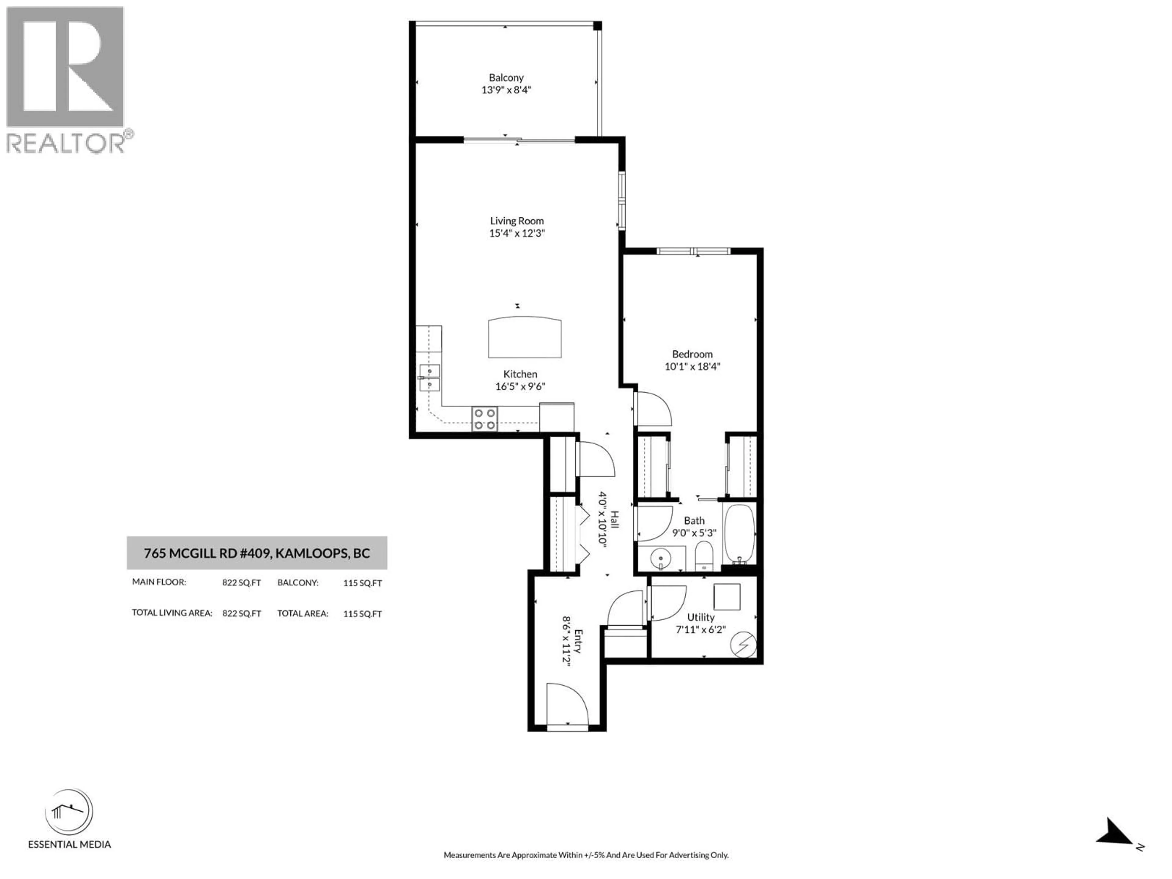 Floor plan for 409 - 765 MCGILL ROAD, Kamloops British Columbia V2C0B7