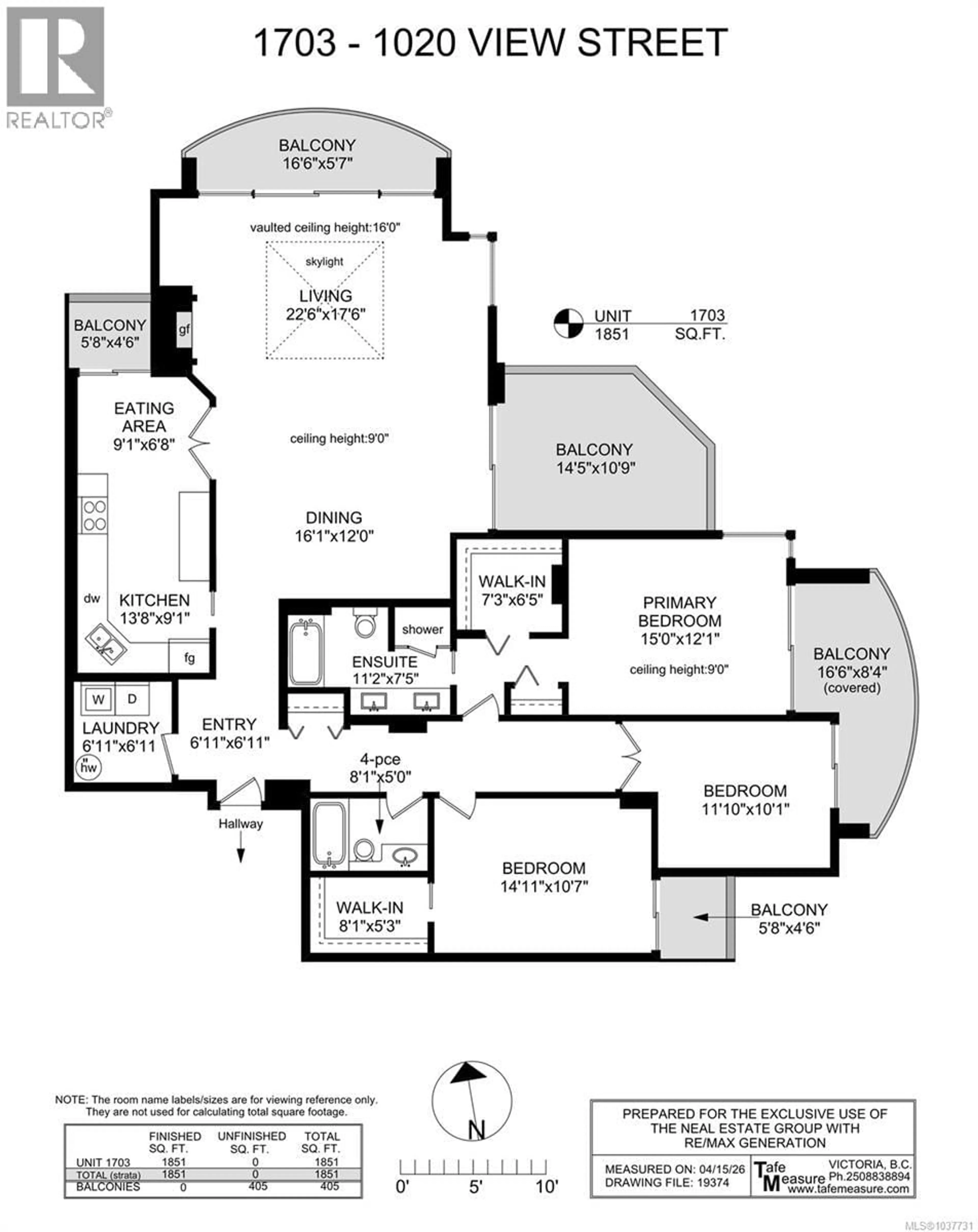 Floor plan for 1703 - 1020 VIEW STREET, Victoria British Columbia V8V4Y4