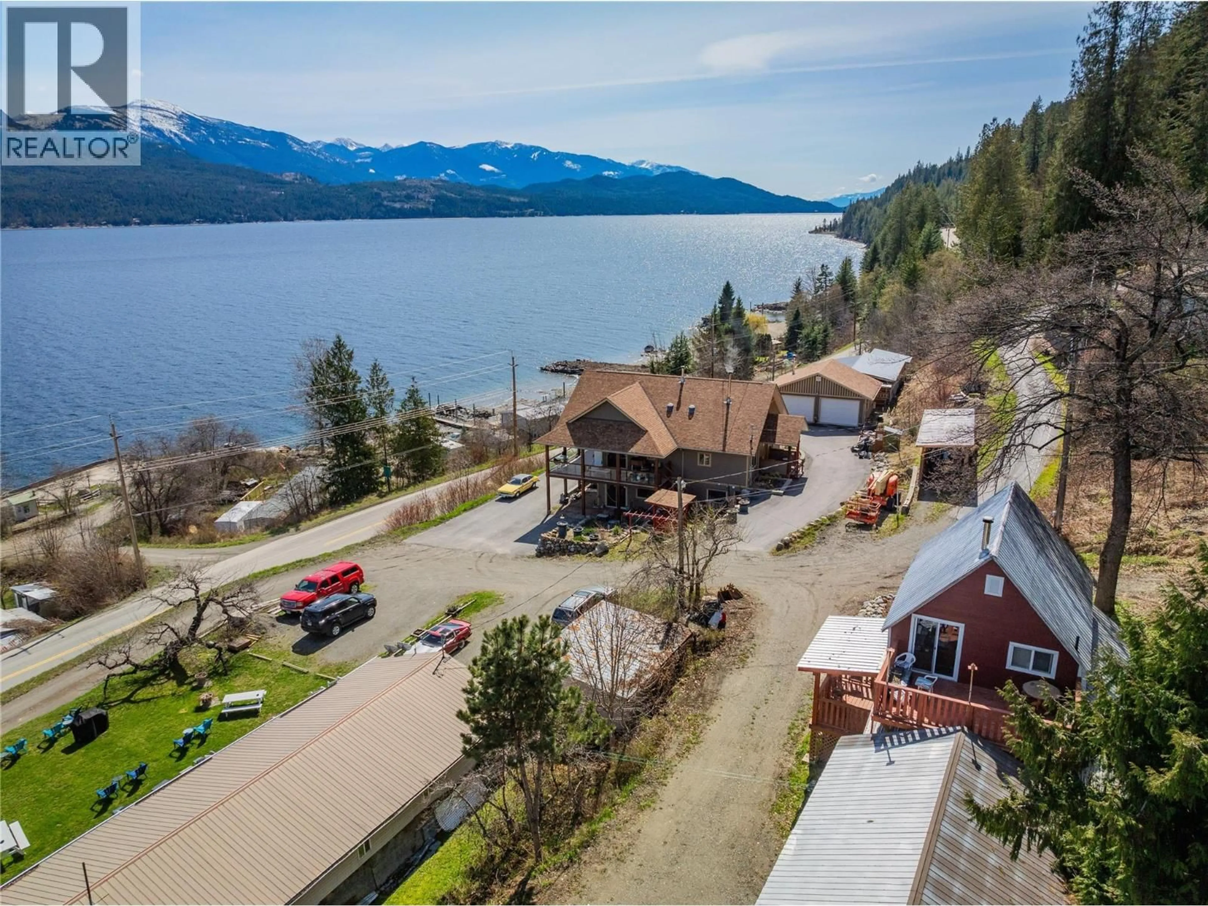 A pic from outside/outdoor area/front of a property/back of a property/a pic from drone, water/lake/river/ocean view for 3553 SPRAGUE STREET, Ainsworth British Columbia V0G1A0