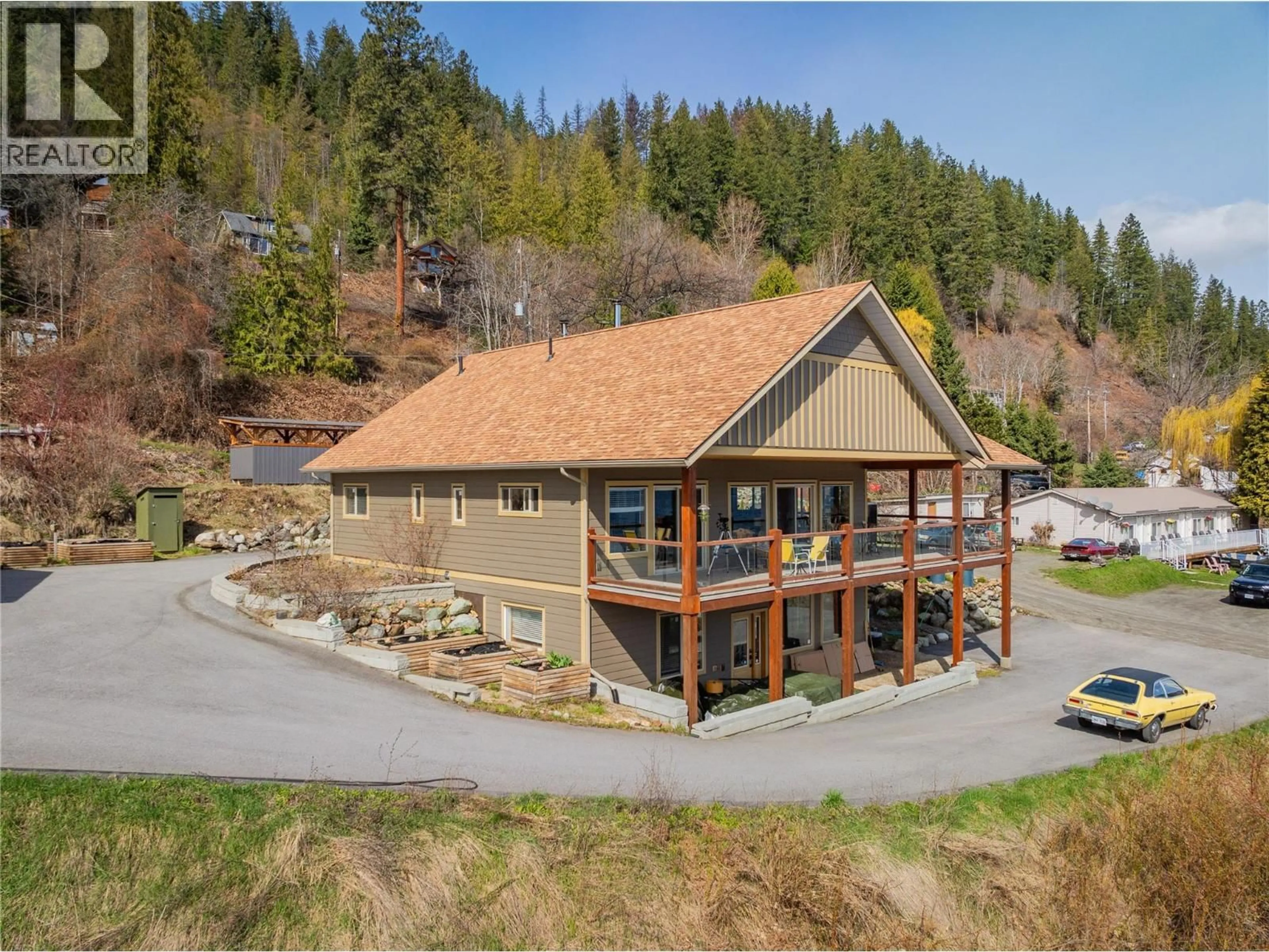 A pic from outside/outdoor area/front of a property/back of a property/a pic from drone, unknown for 3558 SPRAGUE STREET, Ainsworth British Columbia V0G1A0