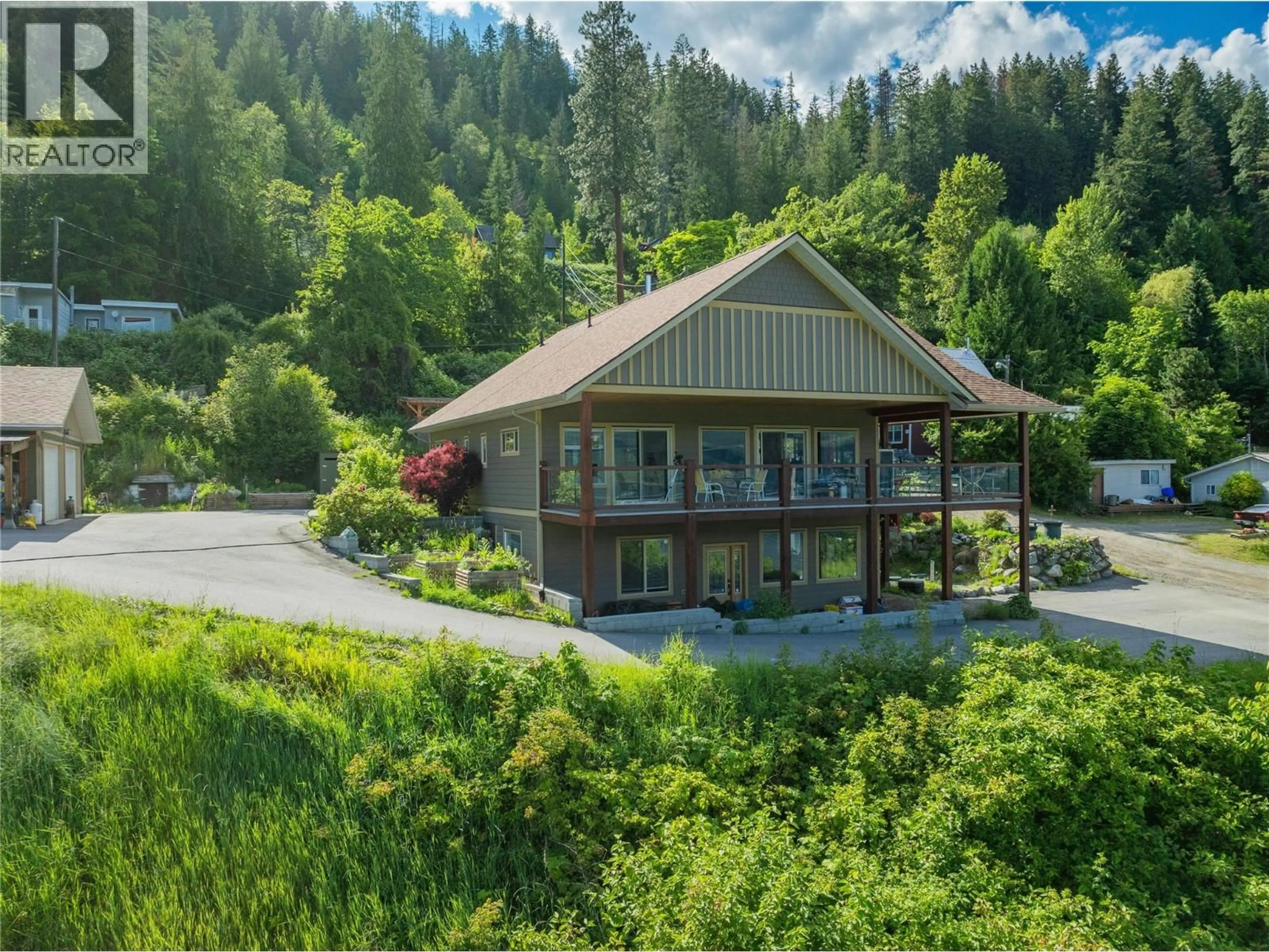 A pic from outside/outdoor area/front of a property/back of a property/a pic from drone, mountain view for 3558 SPRAGUE STREET, Ainsworth British Columbia V0G1A0