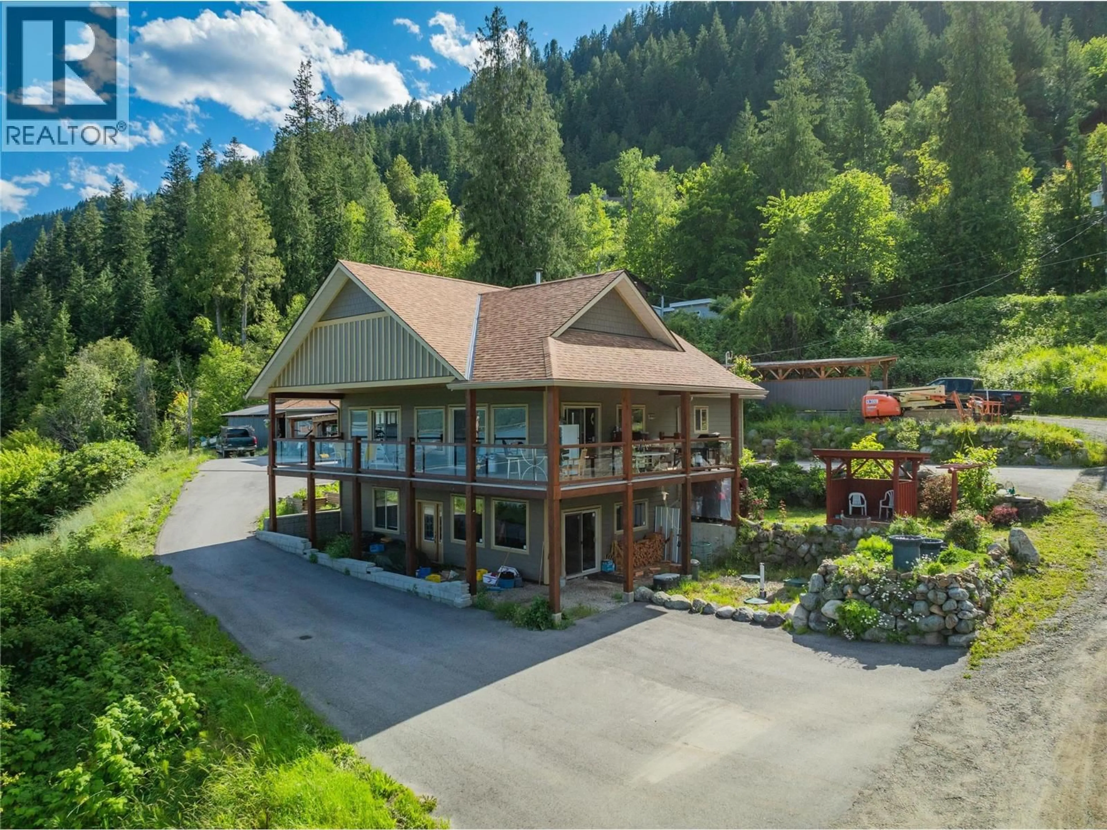 A pic from outside/outdoor area/front of a property/back of a property/a pic from drone, mountain view for 3558 SPRAGUE STREET, Ainsworth British Columbia V0G1A0