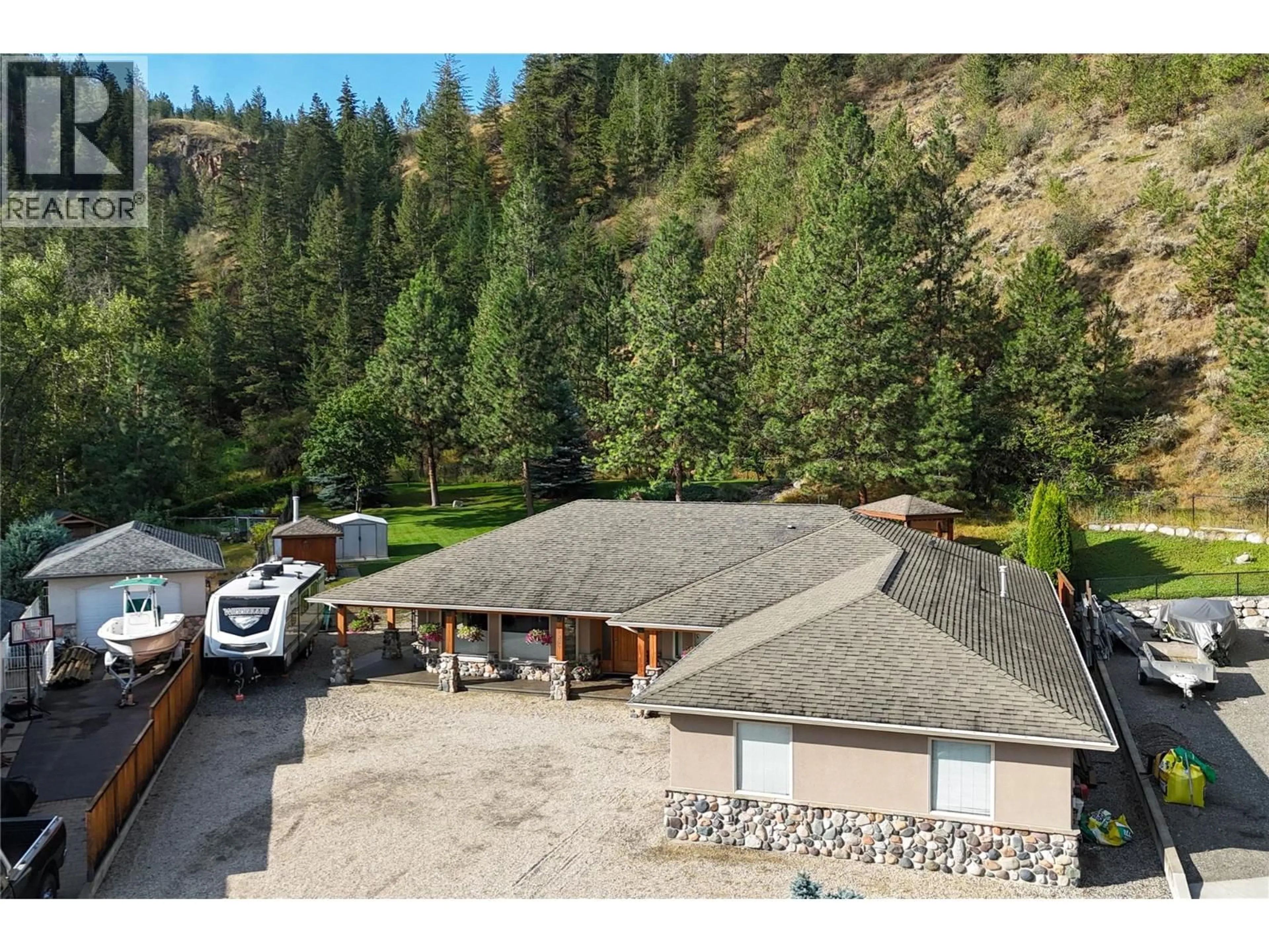 A pic from outside/outdoor area/front of a property/back of a property/a pic from drone, mountain view for 585 COYOTE DRIVE, Kamloops British Columbia V2C6T9