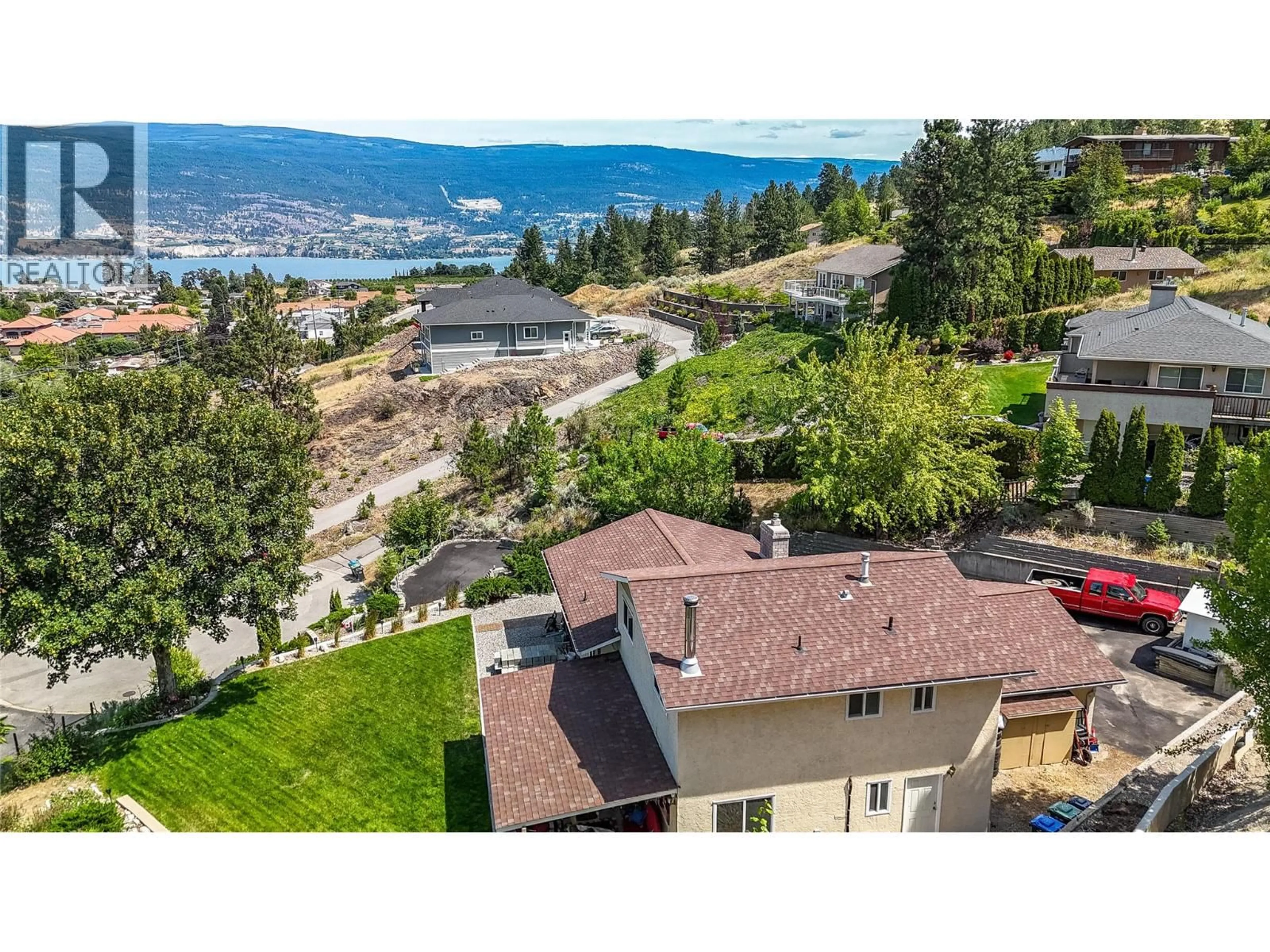 A pic from outside/outdoor area/front of a property/back of a property/a pic from drone, water/lake/river/ocean view for 8704 KURODA PLACE, Summerland British Columbia V0H1Z7