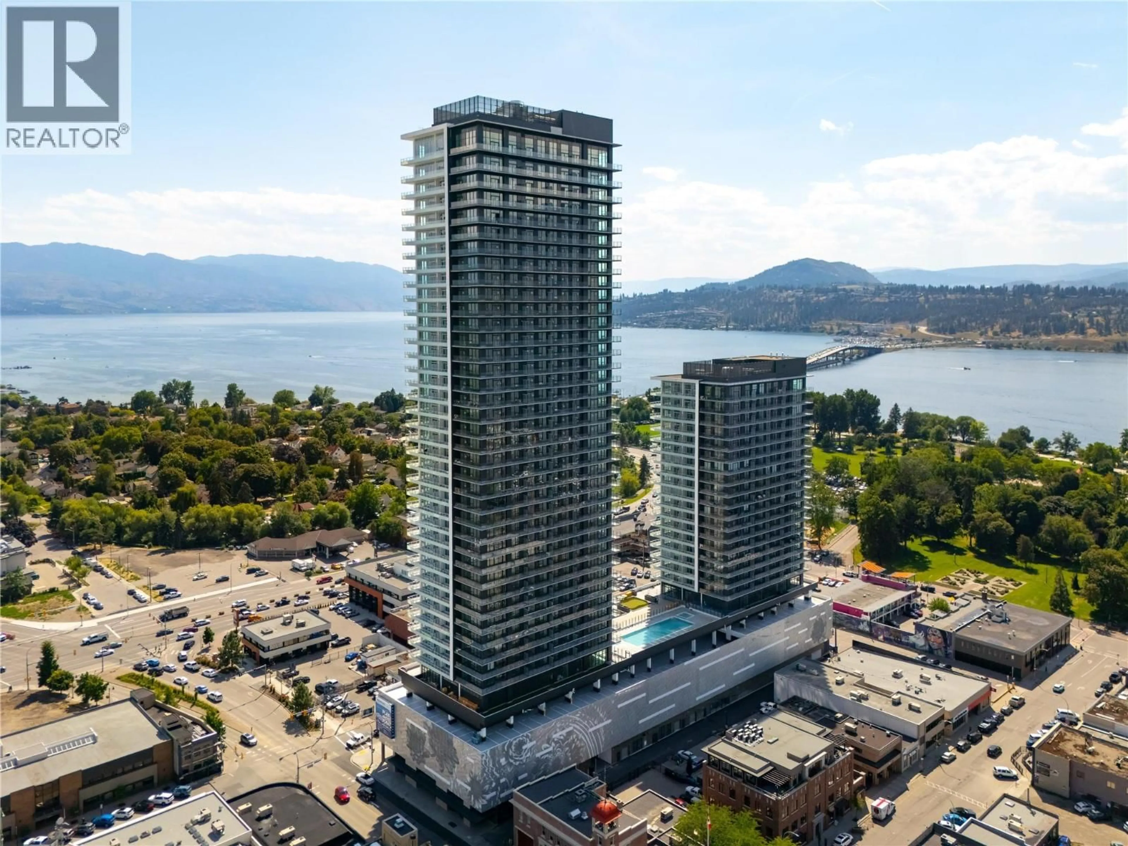 A pic from outside/outdoor area/front of a property/back of a property/a pic from drone, city buildings view from balcony for 2202 - 1626 WATER STREET, Kelowna British Columbia V1Y0N7