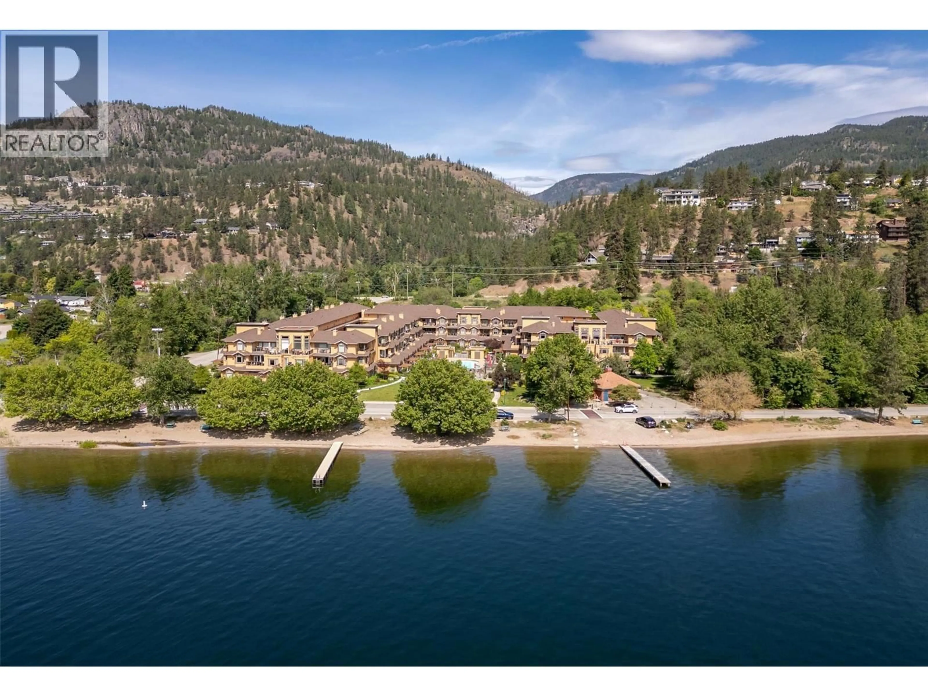 A pic from outside/outdoor area/front of a property/back of a property/a pic from drone, water/lake/river/ocean view for 314 - 3996 BEACH AVENUE, Peachland British Columbia V0H1X5