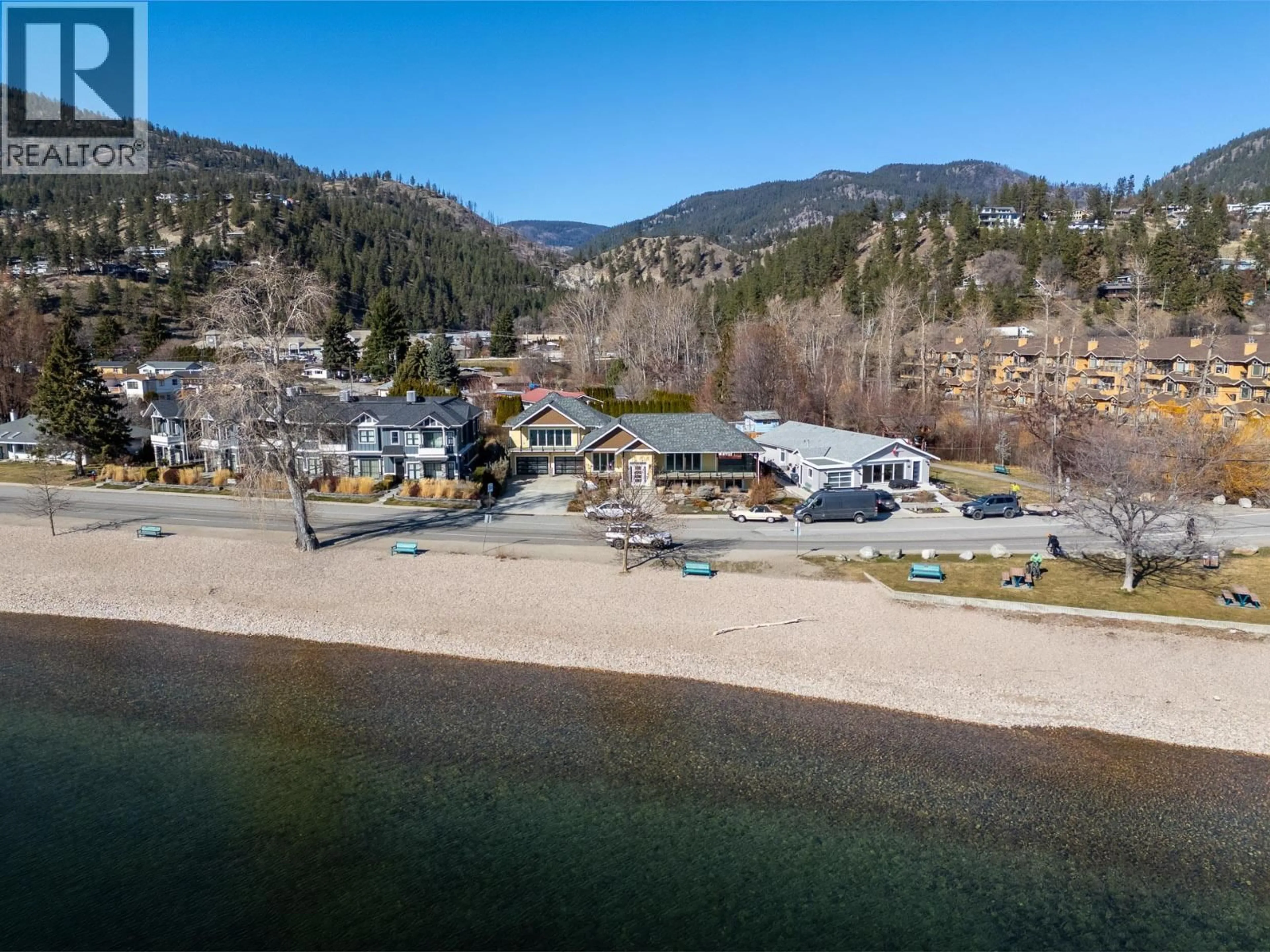 A pic from outside/outdoor area/front of a property/back of a property/a pic from drone, water/lake/river/ocean view for 4020 BEACH AVENUE, Peachland British Columbia V0H1X6