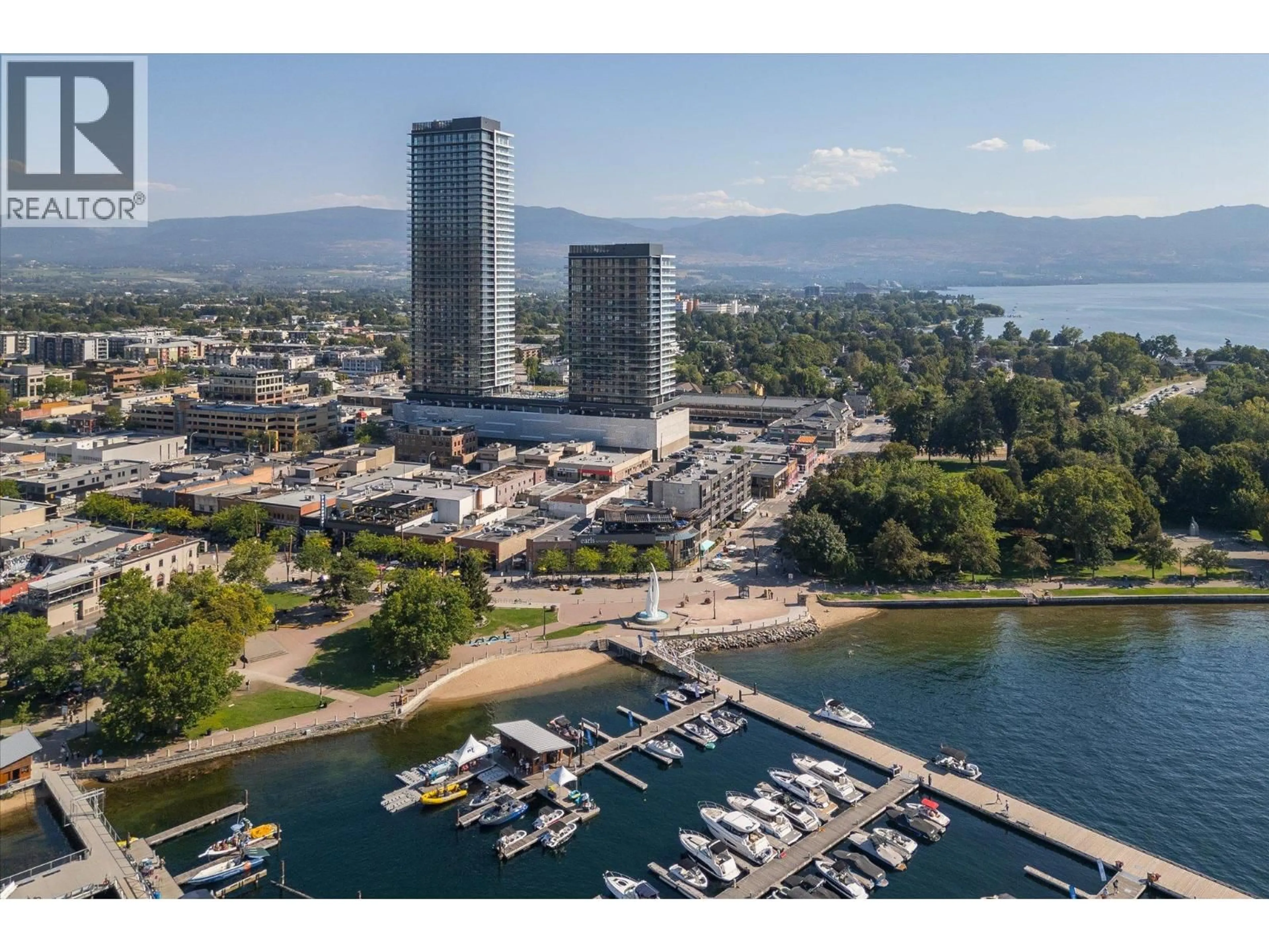 A pic from outside/outdoor area/front of a property/back of a property/a pic from drone, water/lake/river/ocean view for 3307 - 1626 WATER STREET, Kelowna British Columbia V1Y0N7