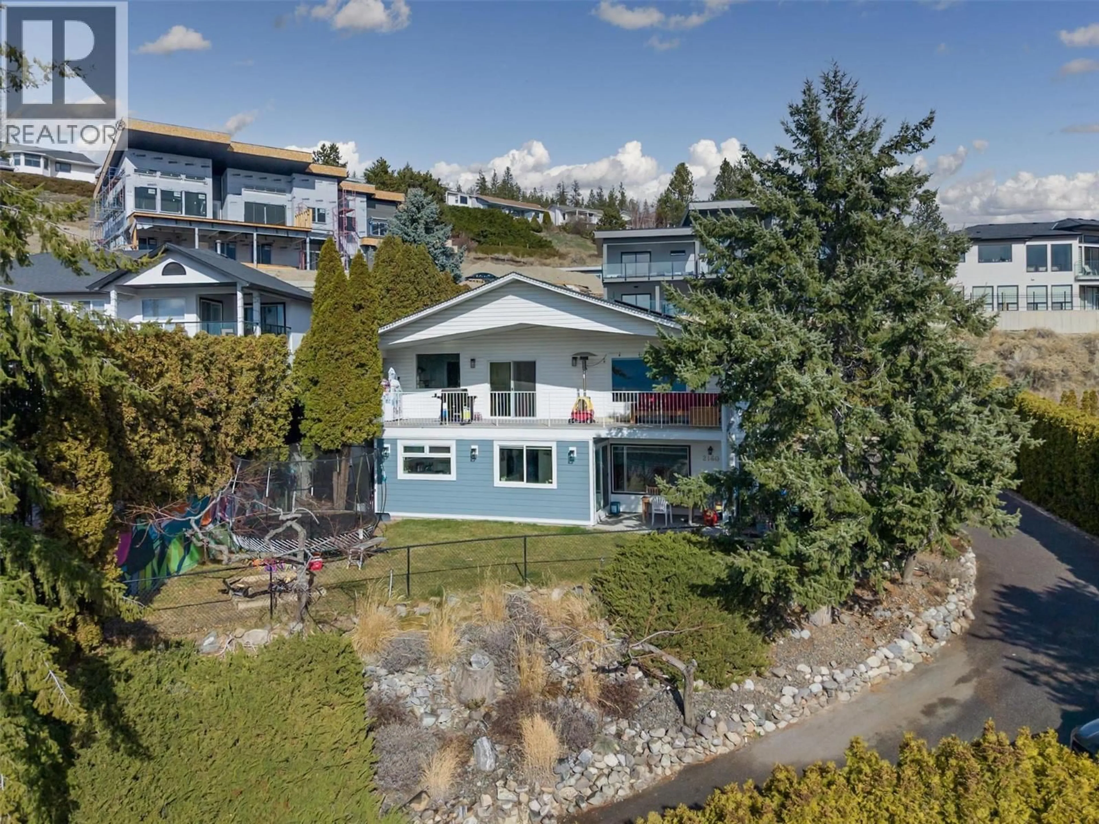 A pic from outside/outdoor area/front of a property/back of a property/a pic from drone, water/lake/river/ocean view for 2160 SHAMROCK DRIVE, West Kelowna British Columbia V4T1T9