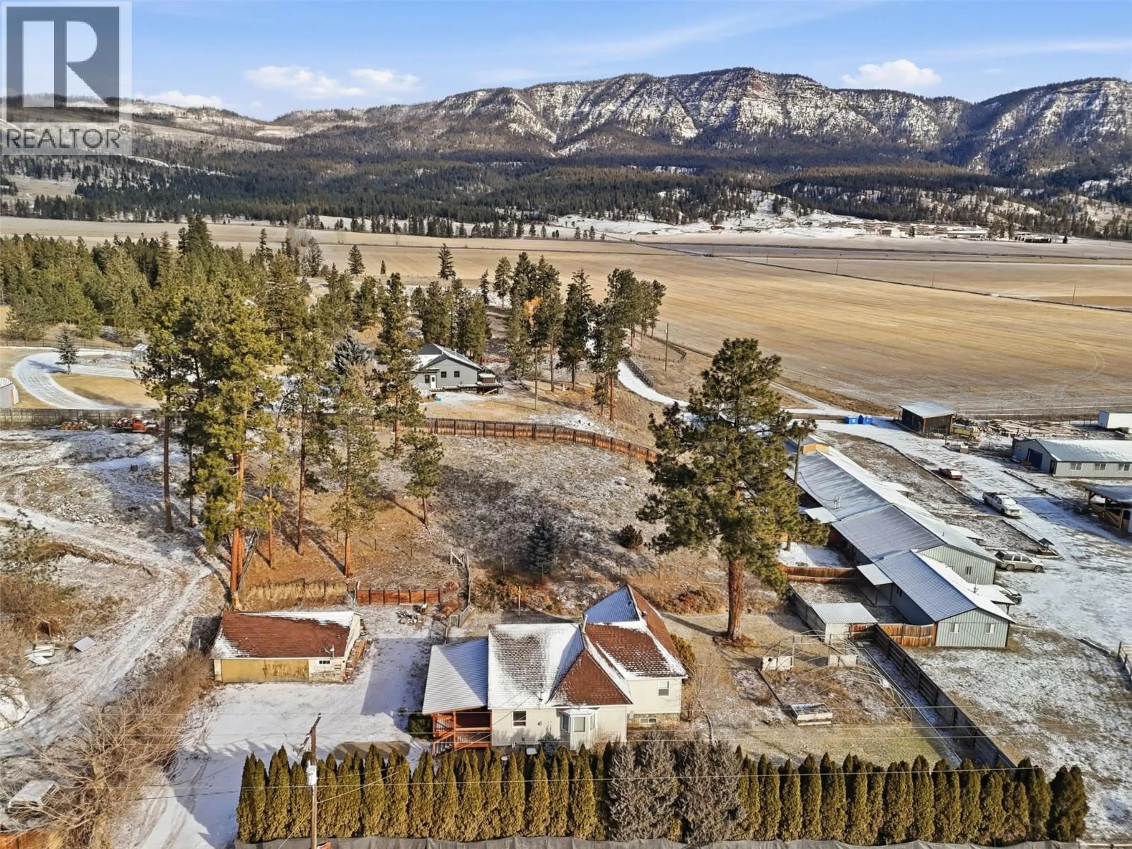 A pic from outside/outdoor area/front of a property/back of a property/a pic from drone, mountain view for 4885 KAMLOOPS VERNON HIGHWAY, Westwold British Columbia V0E3B1