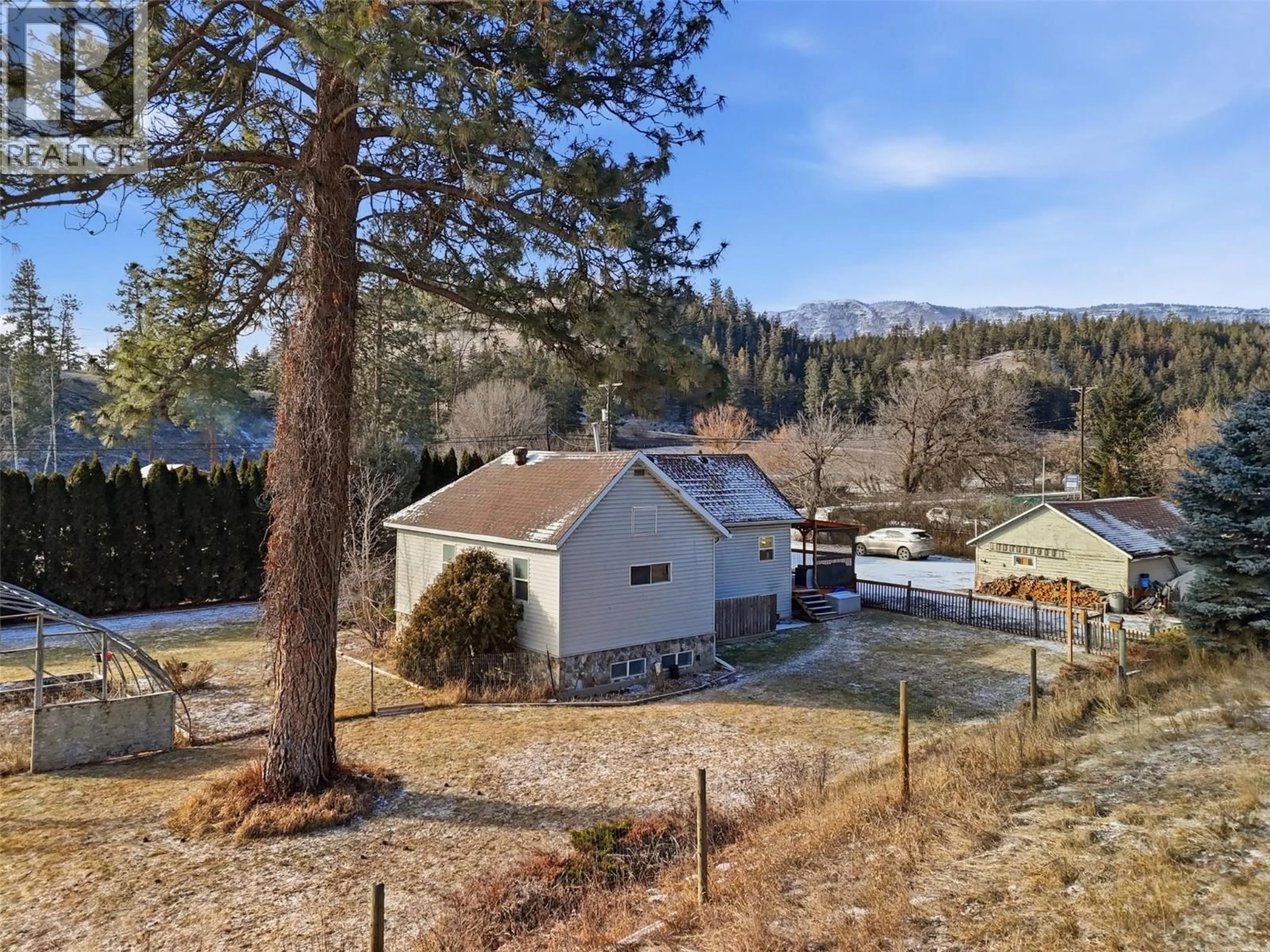 A pic from outside/outdoor area/front of a property/back of a property/a pic from drone, mountain view for 4885 KAMLOOPS VERNON HIGHWAY, Westwold British Columbia V0E3B1