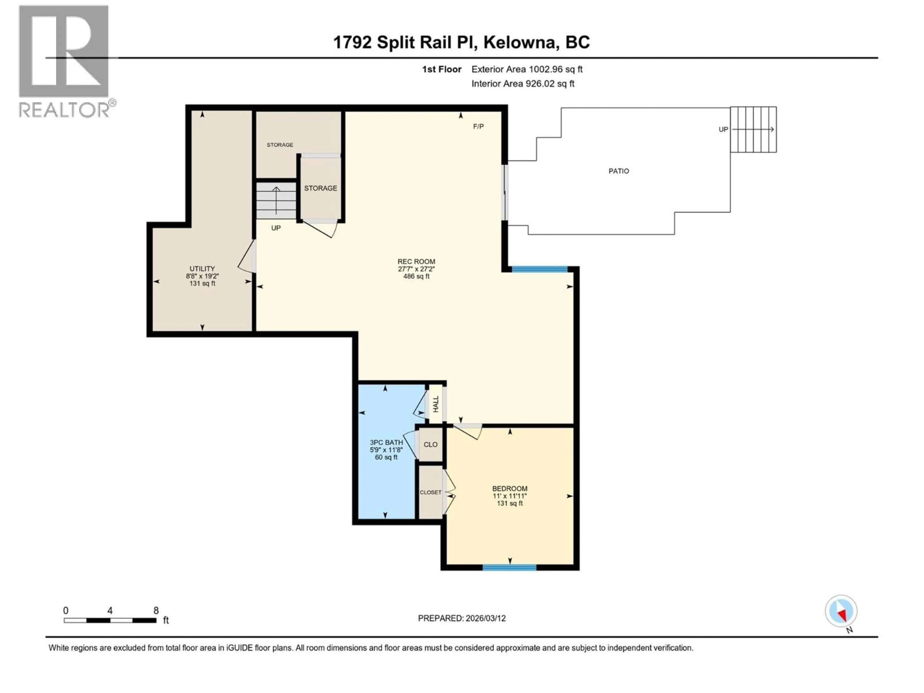 Floor plan for 1792 SPLIT RAIL PLACE, Kelowna British Columbia V1P1R1